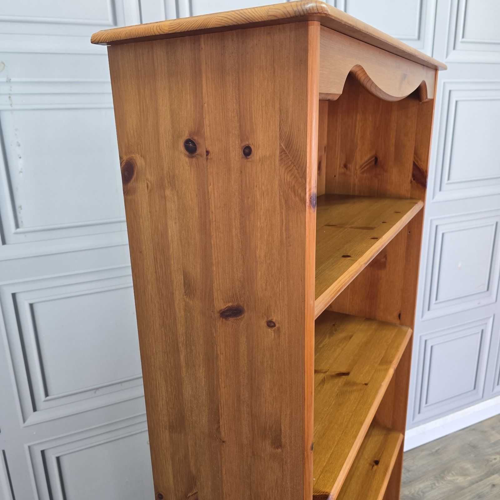 Vintage Pine Bookcase Tall Shelving Unit Country Style Shelves Retro Wooden photo vintage