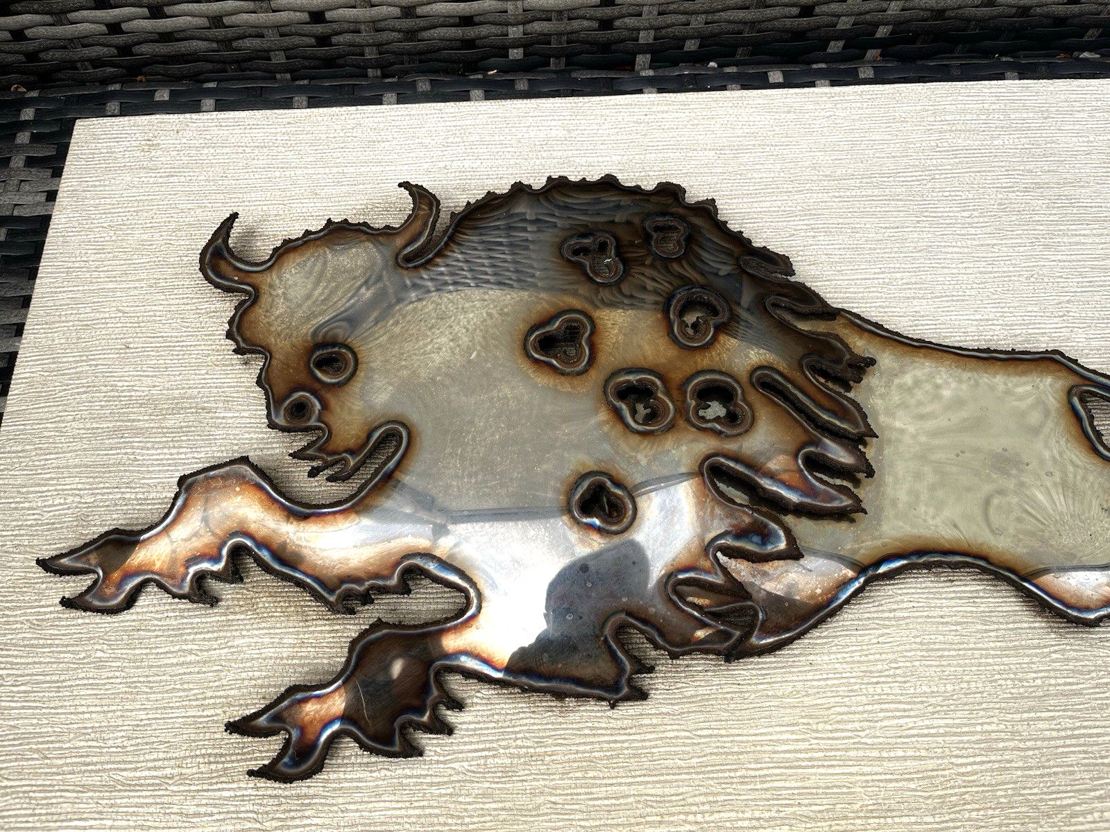 photo for sale Mid Century Modern 60's Stylised Bull Brutalist Metal Wall Panel Art Picture Mcm