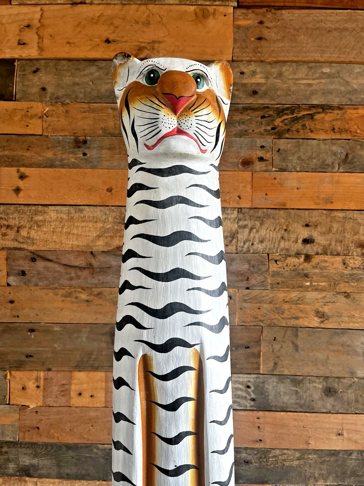 37" Vintage 60s Balinese Hand Carved Wooden Folk Art Tiger Entrance Guard Figure photo Art