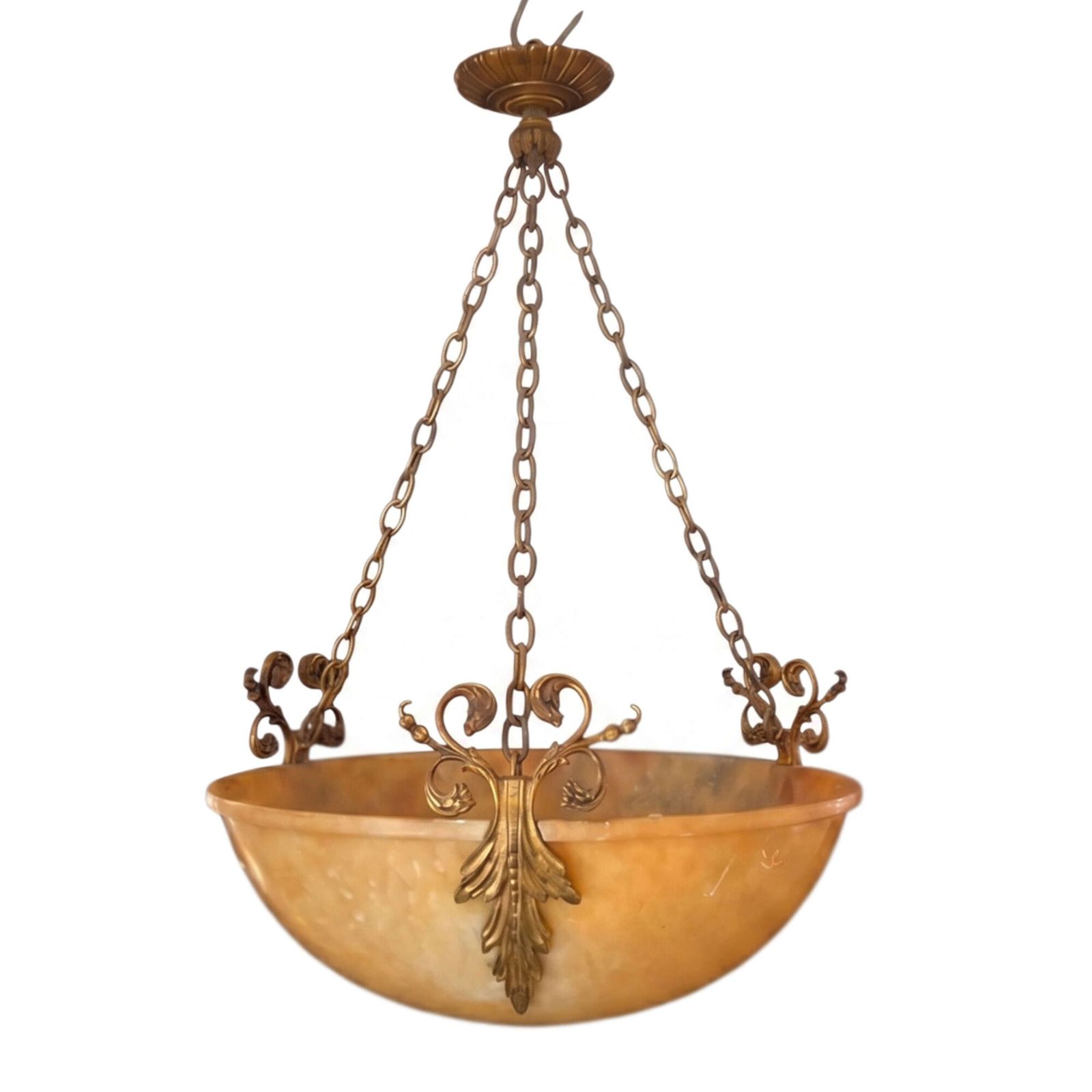 Alabaster And Gilt Bronze Plafonnier, French Early 1900s