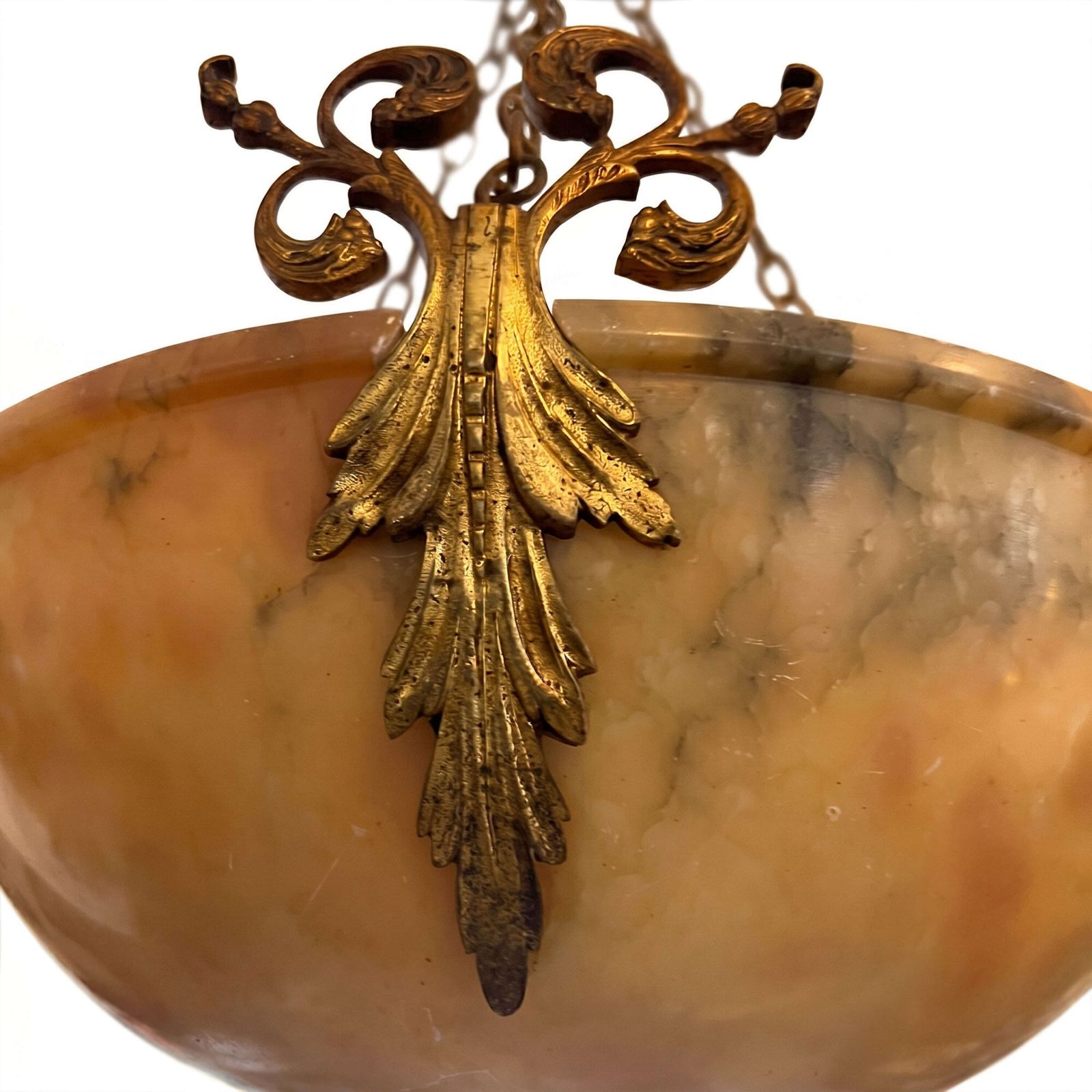 Alabaster And Gilt Bronze Plafonnier, French Early 1900s photo for sale