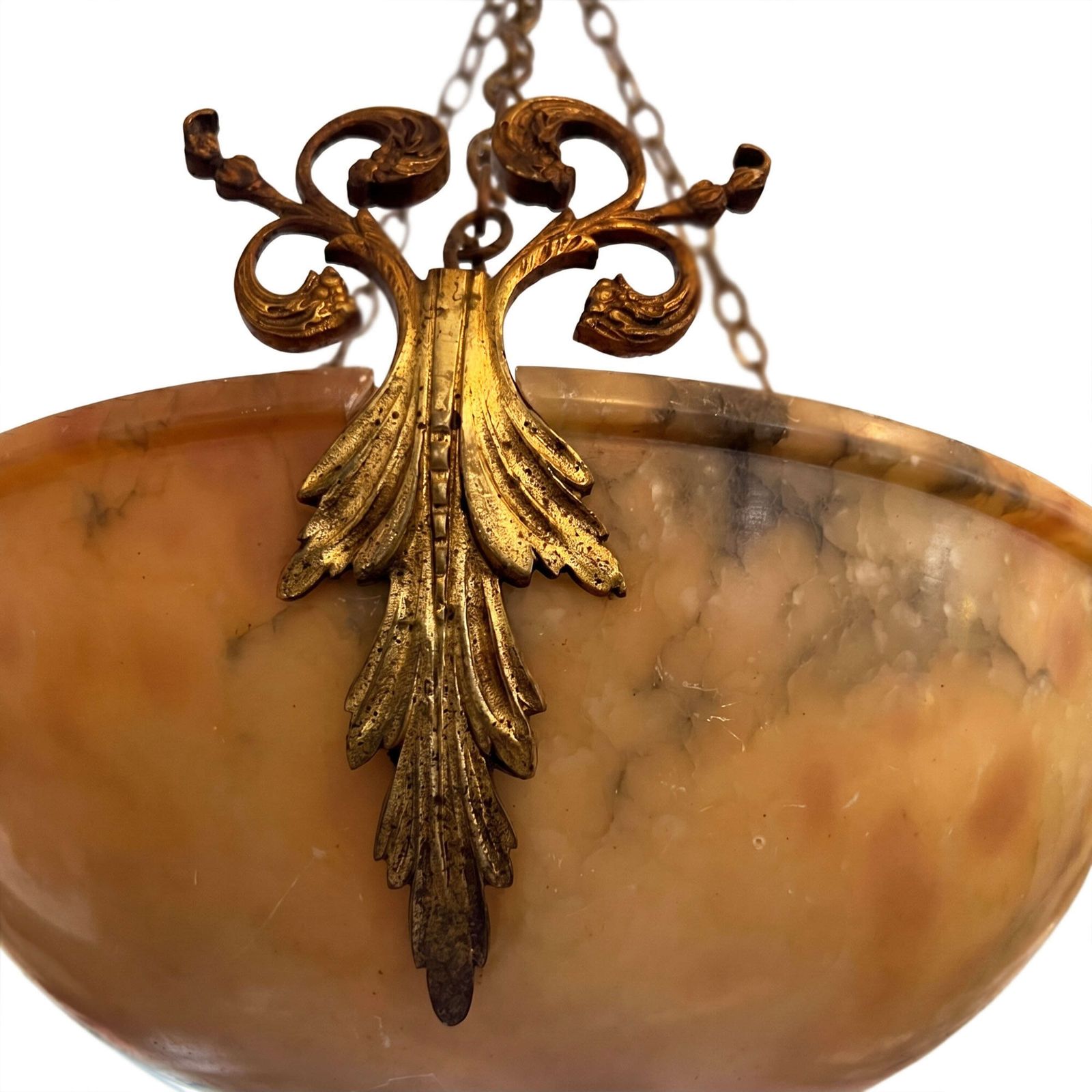 Alabaster And Gilt Bronze Plafonnier, French Early 1900s photo Lighting