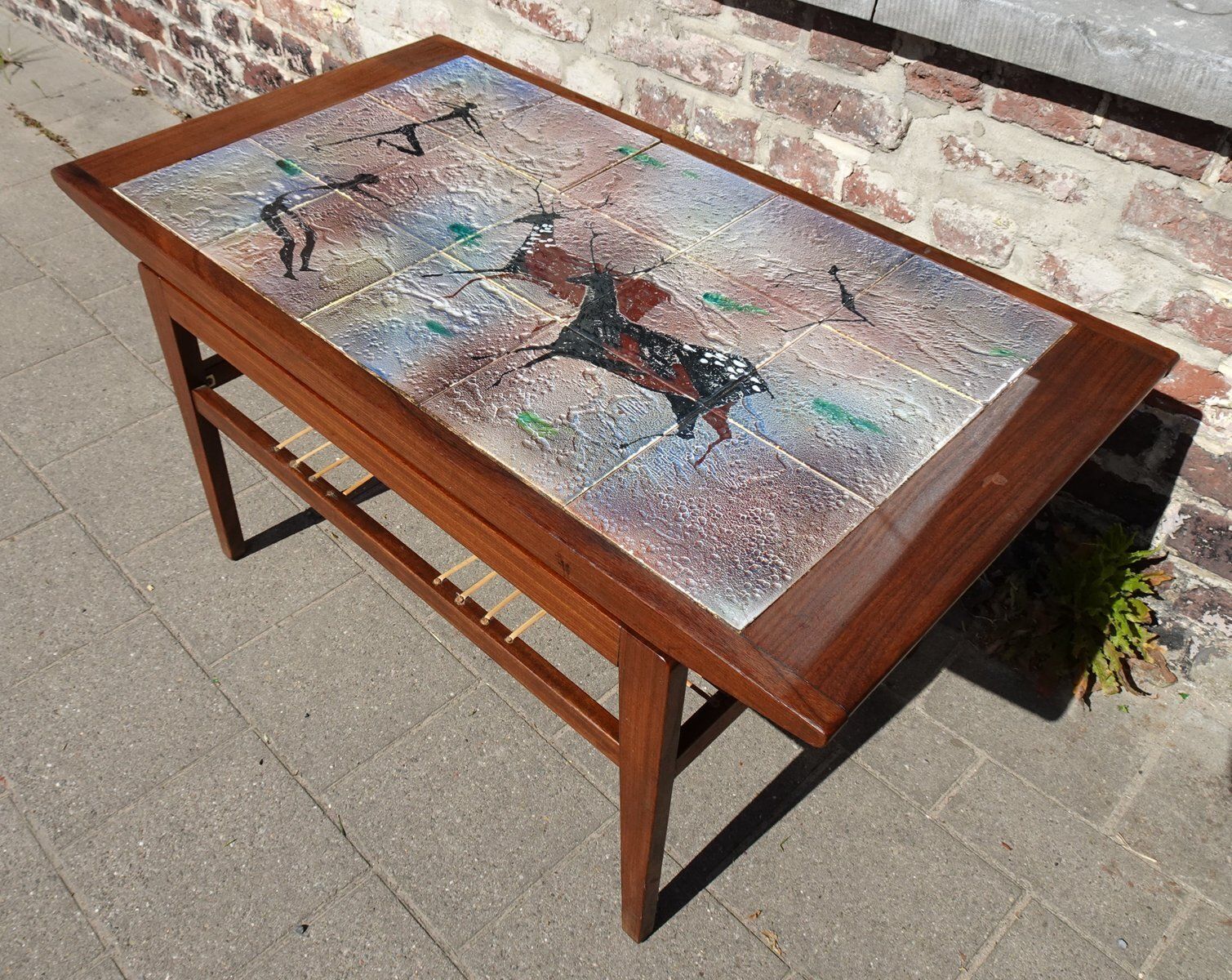 Teak Coffee Table With Ceramic Tiles From Vallauris Lascaux, 1950s