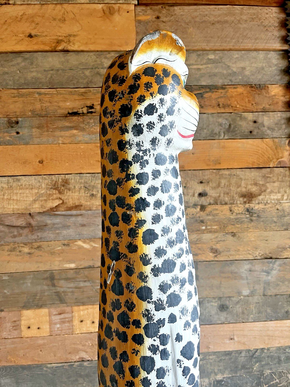 37" Vintage Balinese Hand Carved Wooden Folk Art Leopard Entrance Guard Figure photo vintage