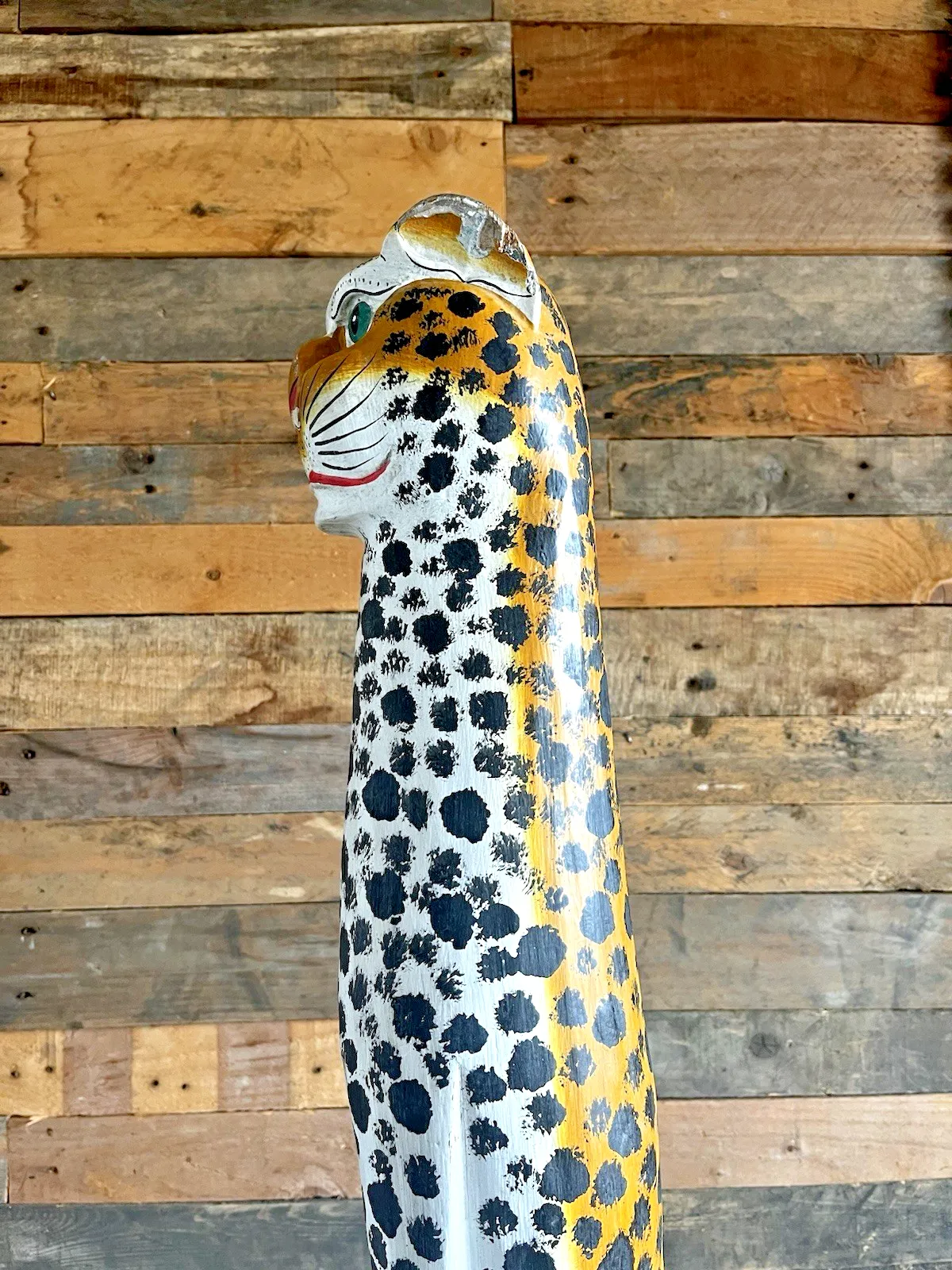 photo buy 37" Vintage Balinese Hand Carved Wooden Folk Art Leopard Entrance Guard Figure