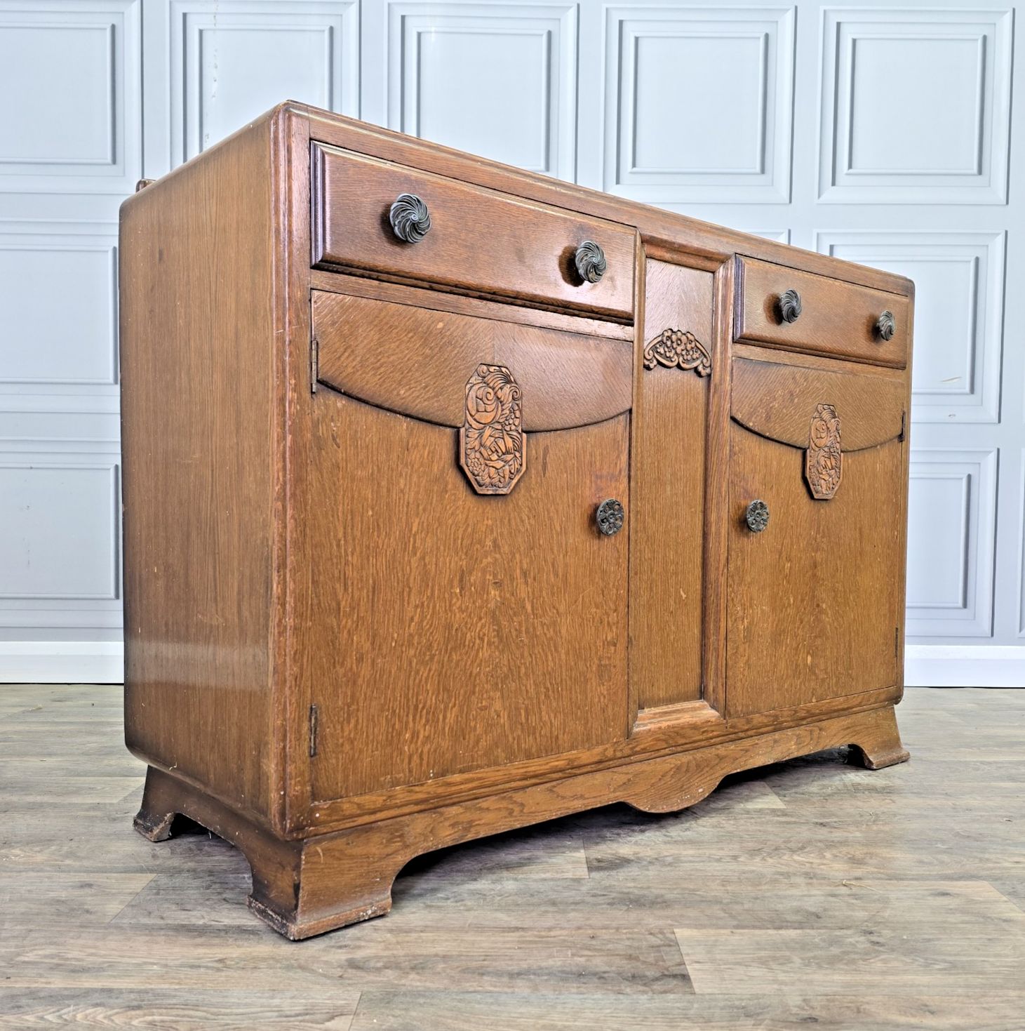 Art Deco Buffet Cabinet Sideboard Vintage Oak Cupboard Mid Century Drawers Retro