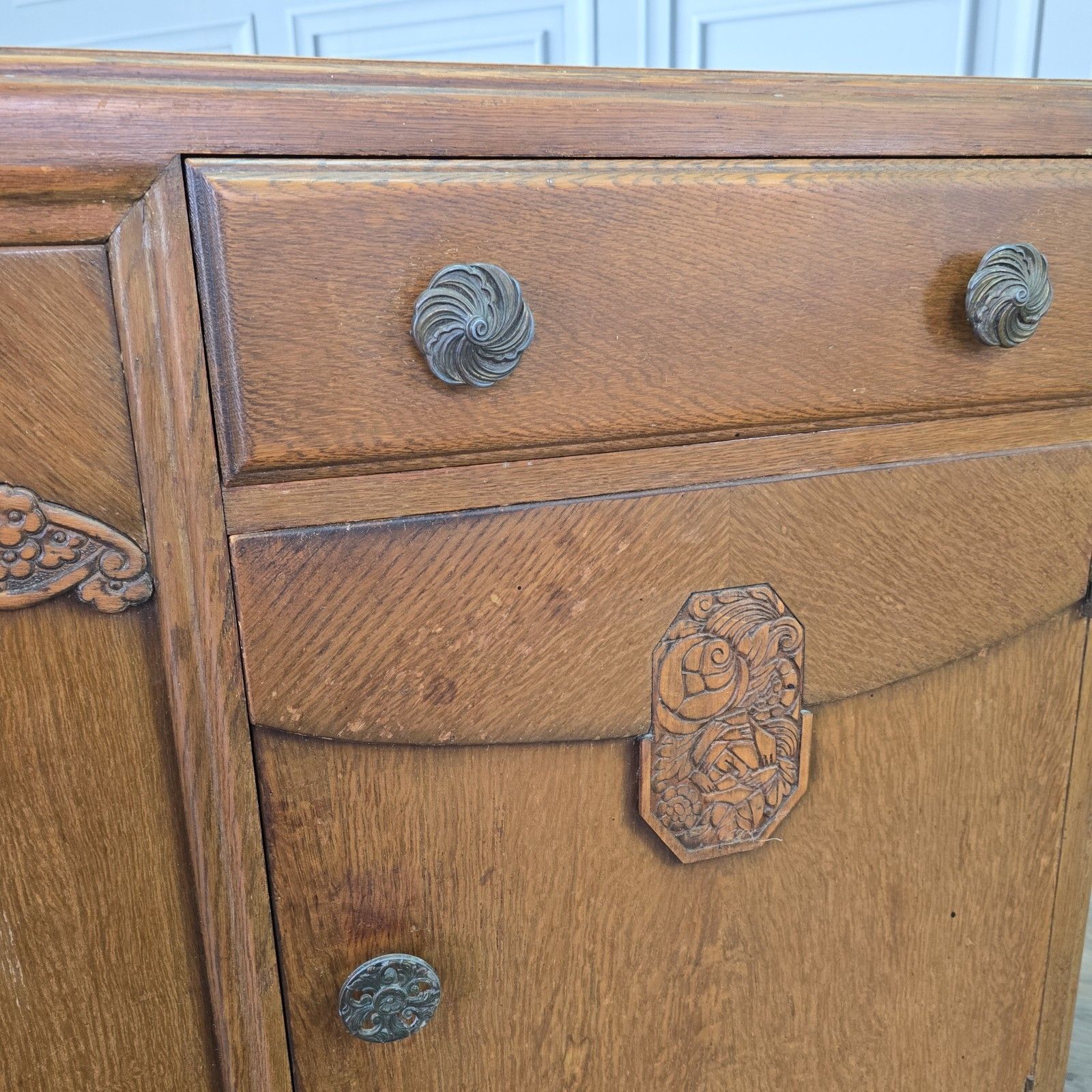 photo for sale Art Deco Buffet Cabinet Sideboard Vintage Oak Cupboard Mid Century Drawers Retro