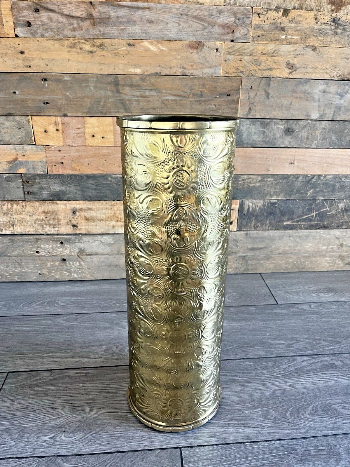 Vintage Sunflower Brass Umbrella Stick Stand Antique Aesthetic Movement Style photo vinterior
