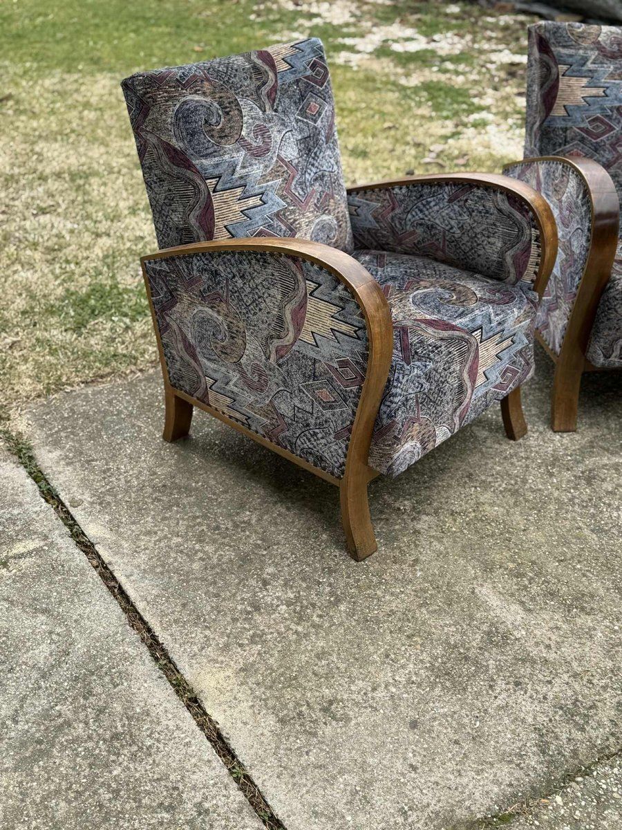 Art Deco Lounge Chairs With Curved Wooden Arms, 1930s, Set Of 2 photo Furniture