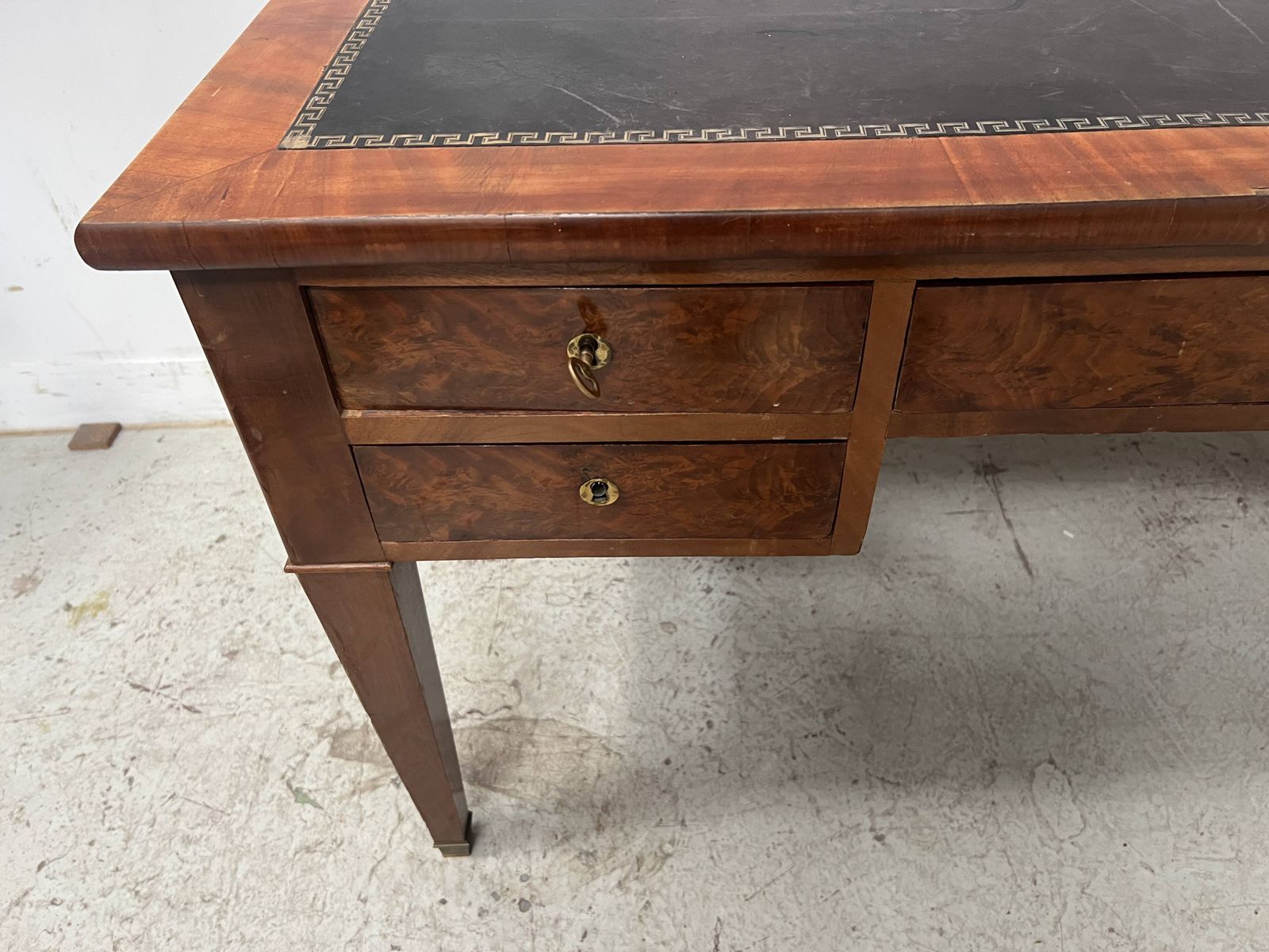 Louis XVI Style Flat Desk In Walnut And Veneer, 19th Century. photo vintage