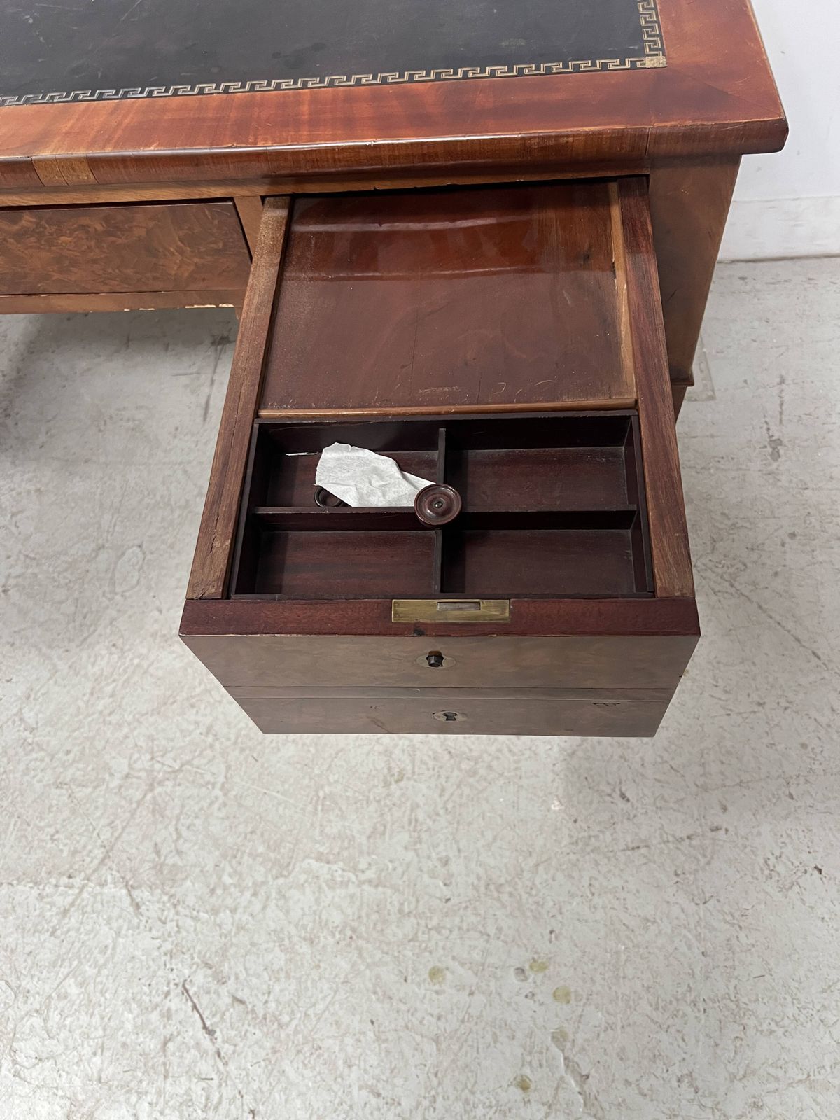 photo for sale Louis XVI Style Flat Desk In Walnut And Veneer, 19th Century.