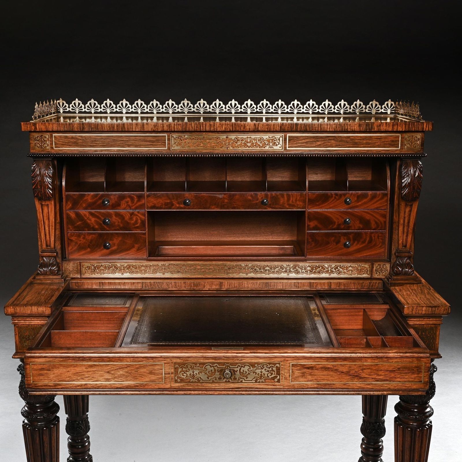 An Extremely Fine Rosewood And Brass Inlaid Writing Table Attributed To Gillows Oxford Street Workshop photo for sale