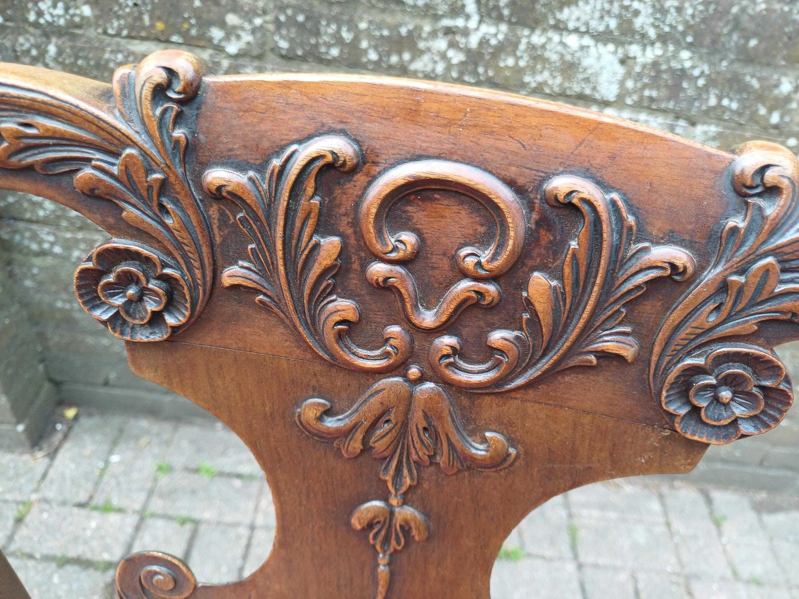 Furniture Set Of 6 Imposing Antique Style Mahogany Dining Chairs Queen Anne Chippendale Carvers Carved Cabriole Legs Red Seats photo