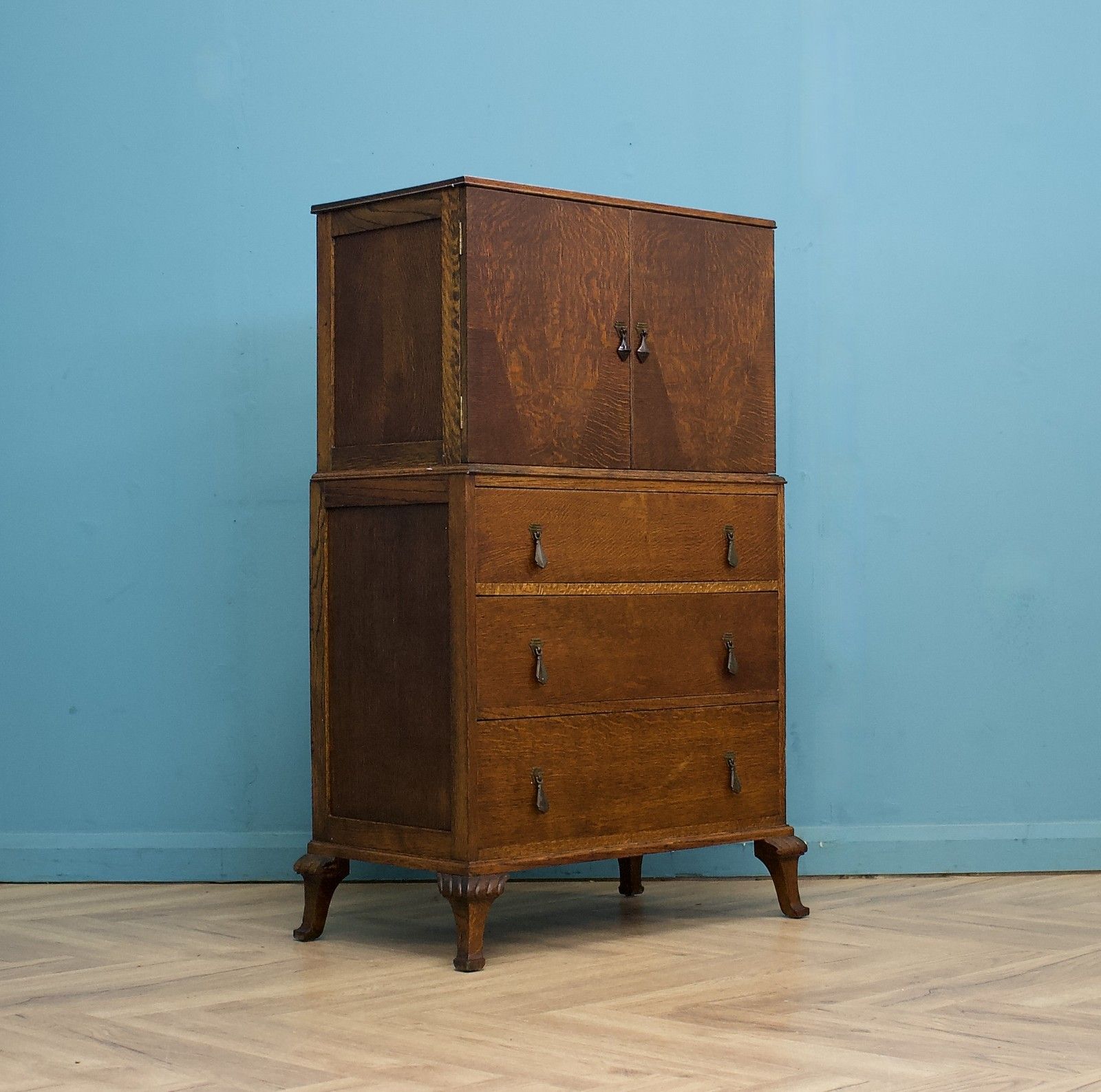Art Deco Oak Tallboy Linen Cabinet Chest, 1930s #1772 photo furniture