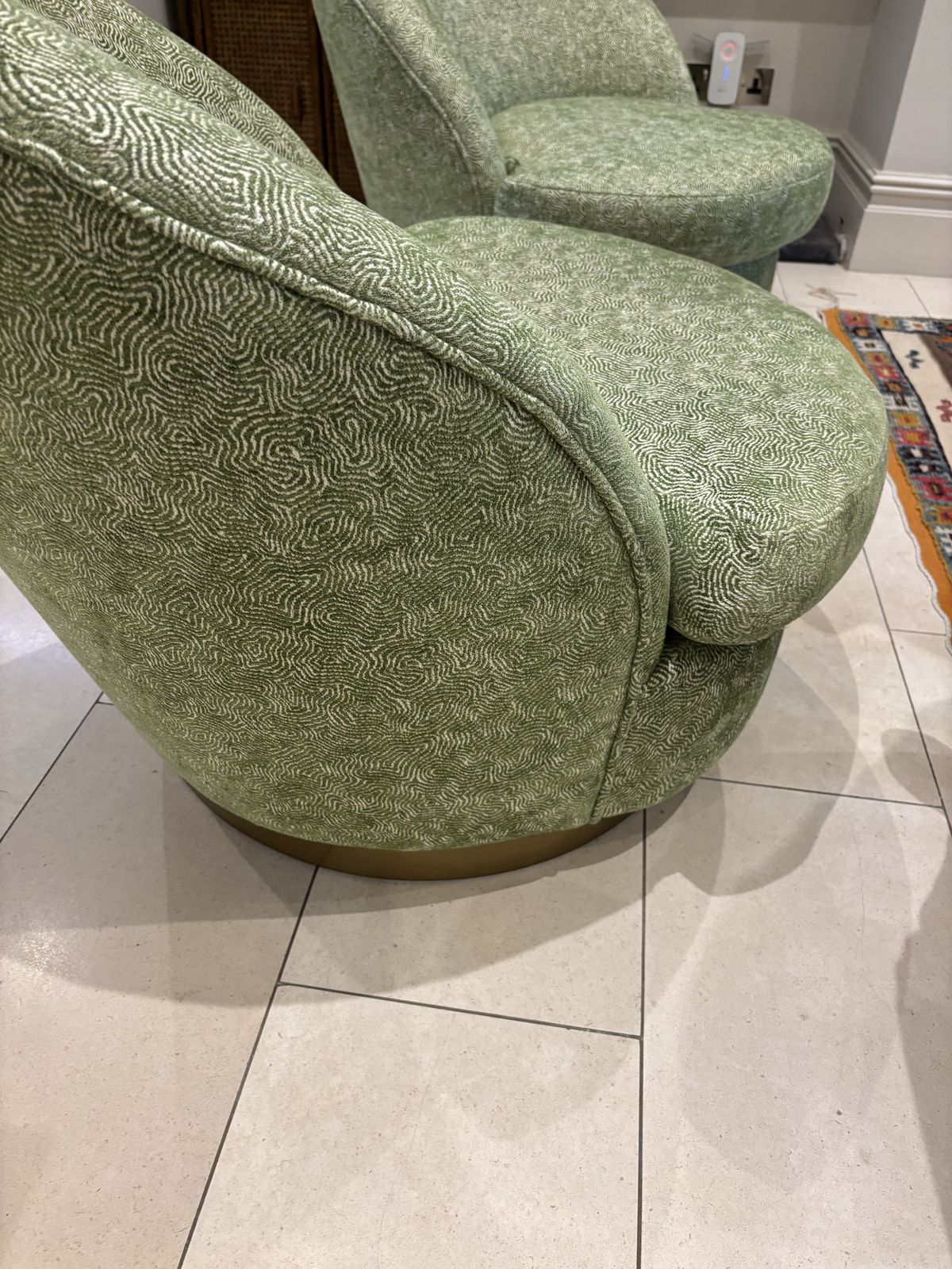 Matching Pair Green Upholstered Swivel Tub Armchairs photo vinterior