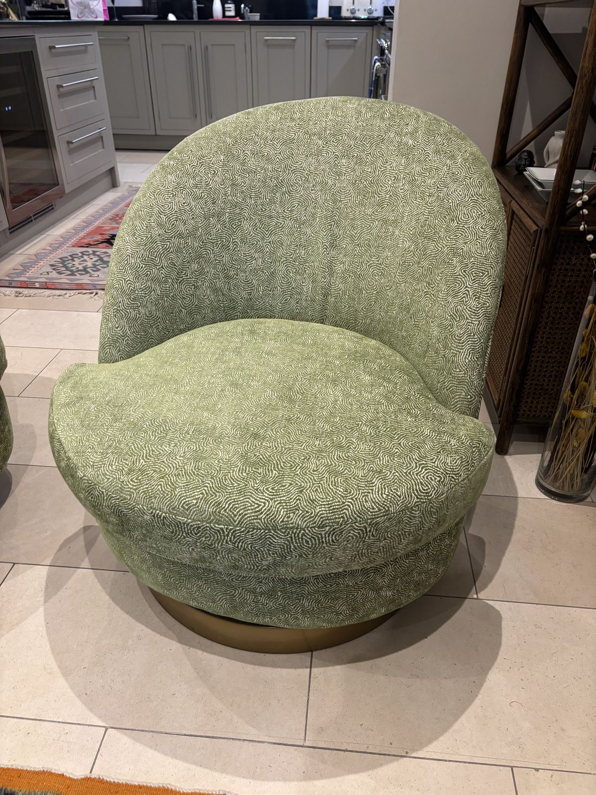 photo furniture Matching Pair Green Upholstered Swivel Tub Armchairs