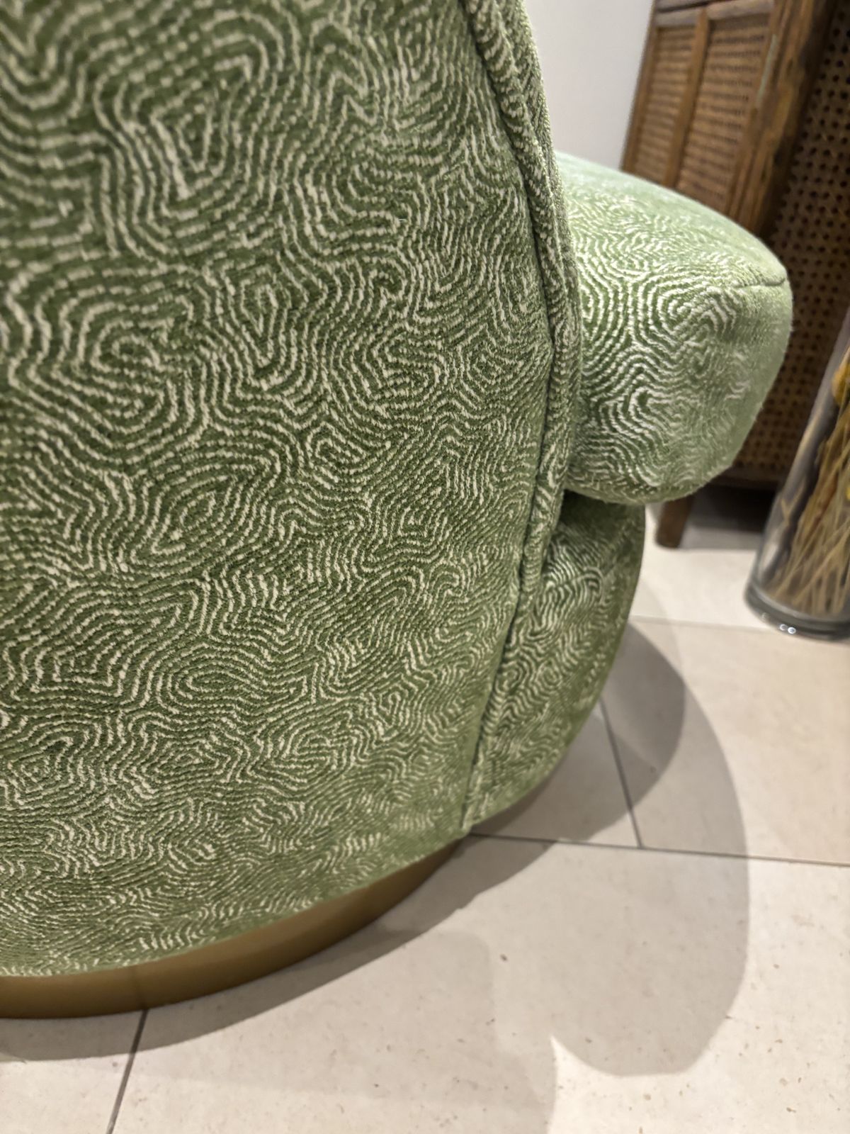 photo for sale Matching Pair Green Upholstered Swivel Tub Armchairs