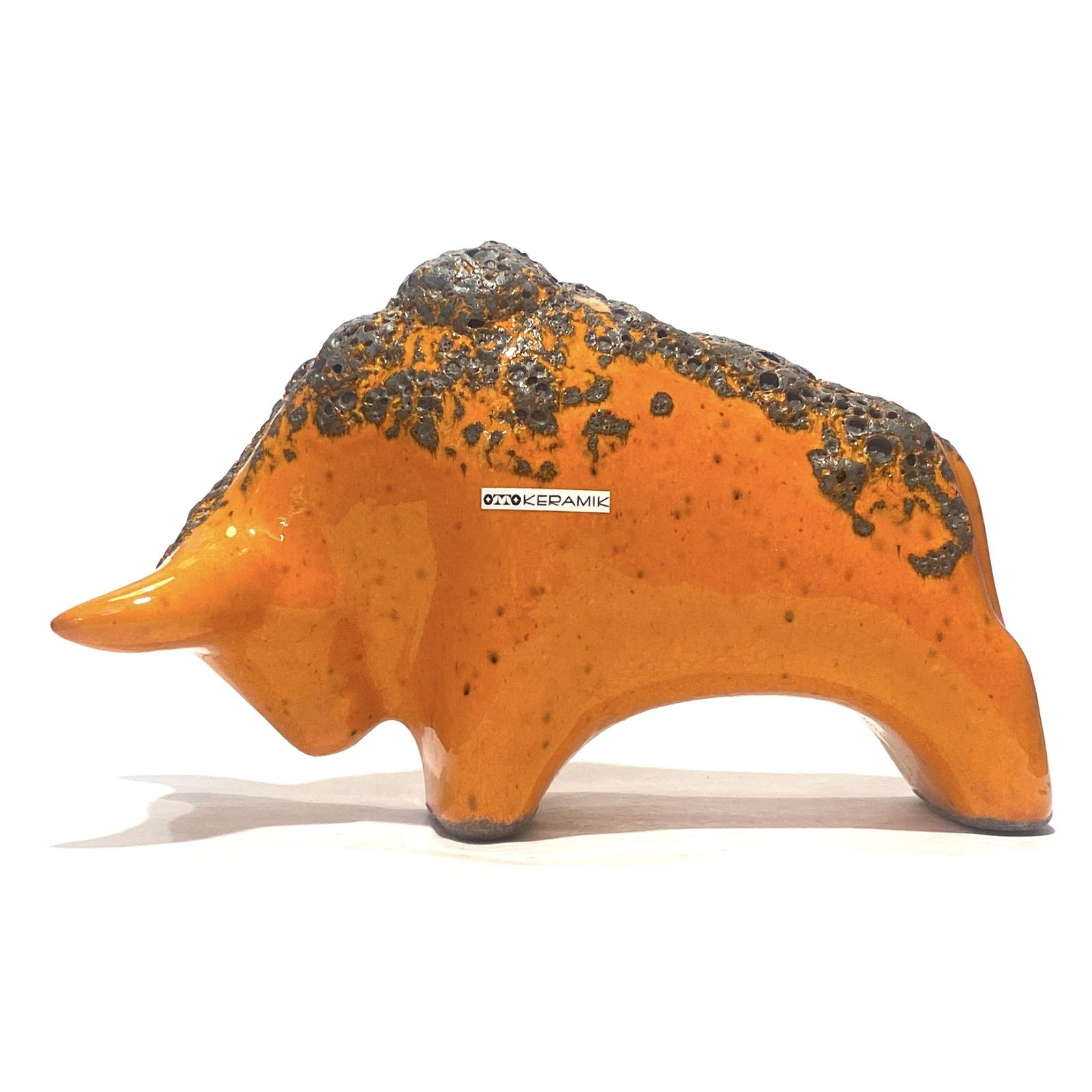 Otto Keramik Bull In Orange Fat Lava Glaze, West German Pottery Style Sculpture