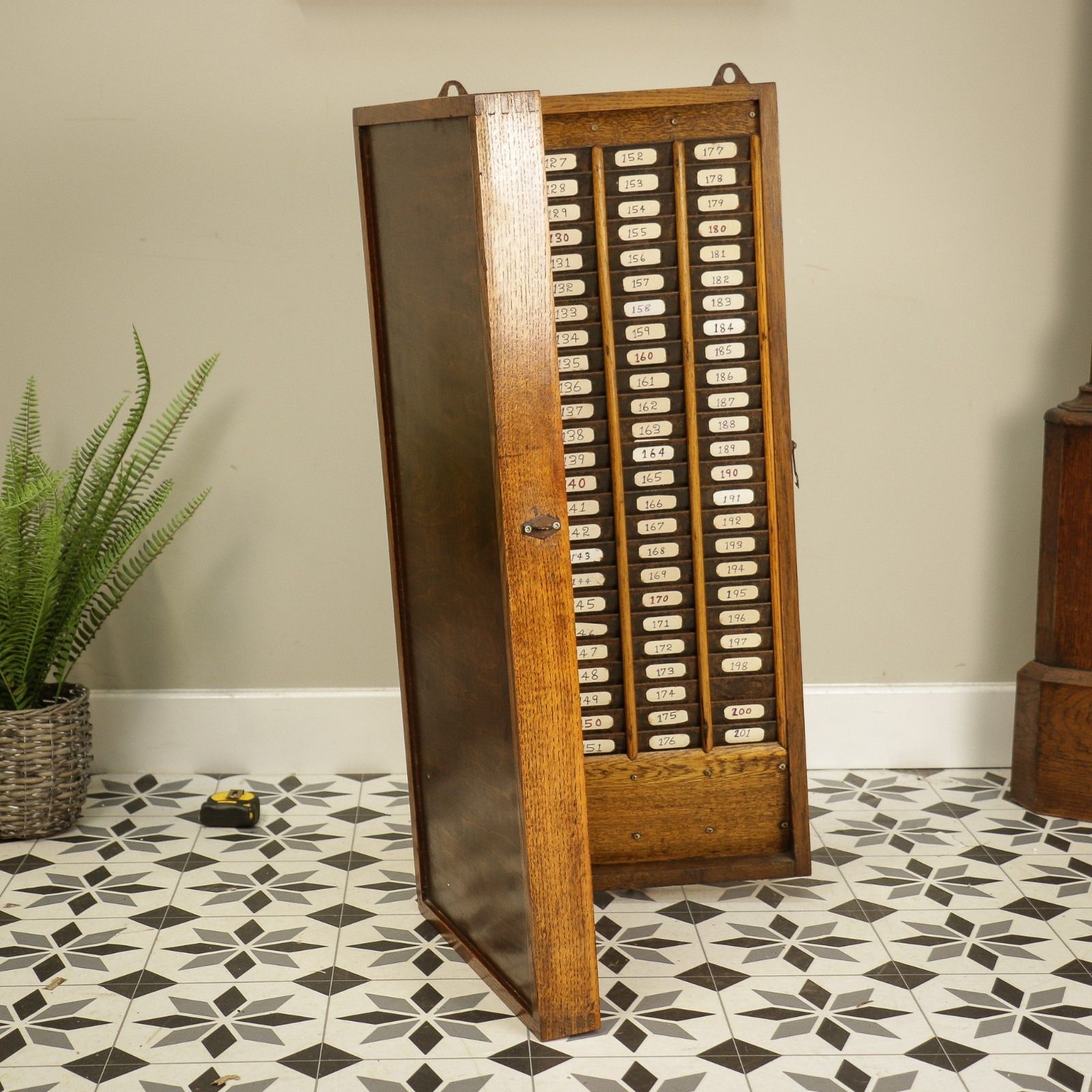 Oak Clock Card Holder Rack Folding Design Early Twentieth Century photo for sale