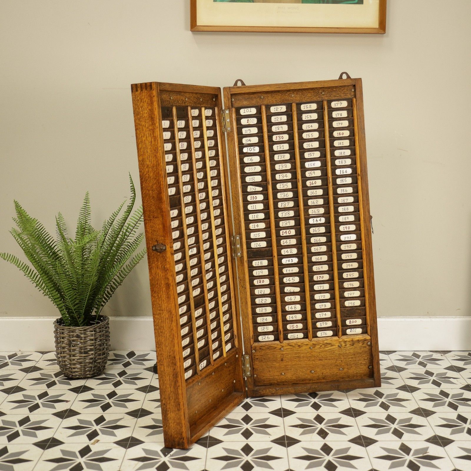 Oak Clock Card Holder Rack Folding Design Early Twentieth Century photo vintage