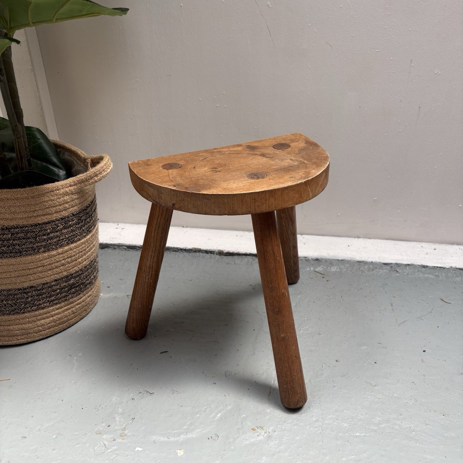 Vintage French Demi Lune Tripod Leg Milking Stool Plant Stand photo furniture