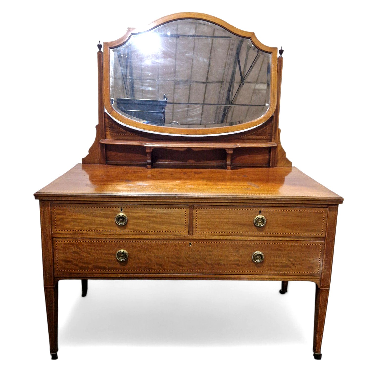 Antique Victorian Mahogany Vanity Dressing Table Shield Mirror Chest Of Drawers photo for sale