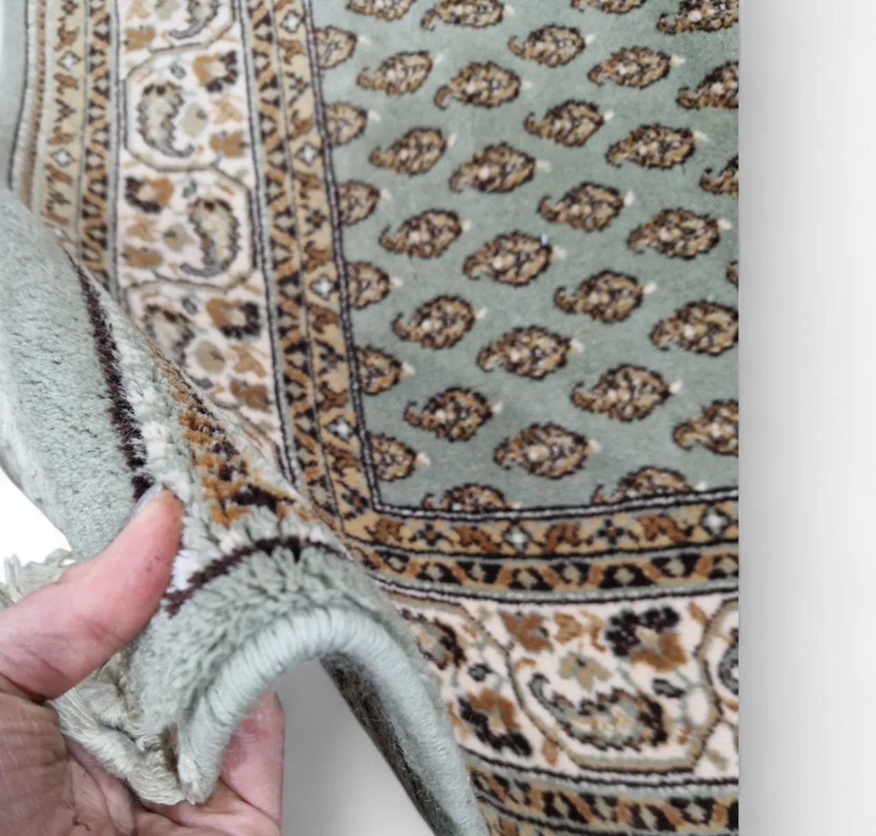 Large Vintage Erivan Style Rug Sage Green Traditional Bordered Carpet 257cm photo furniture