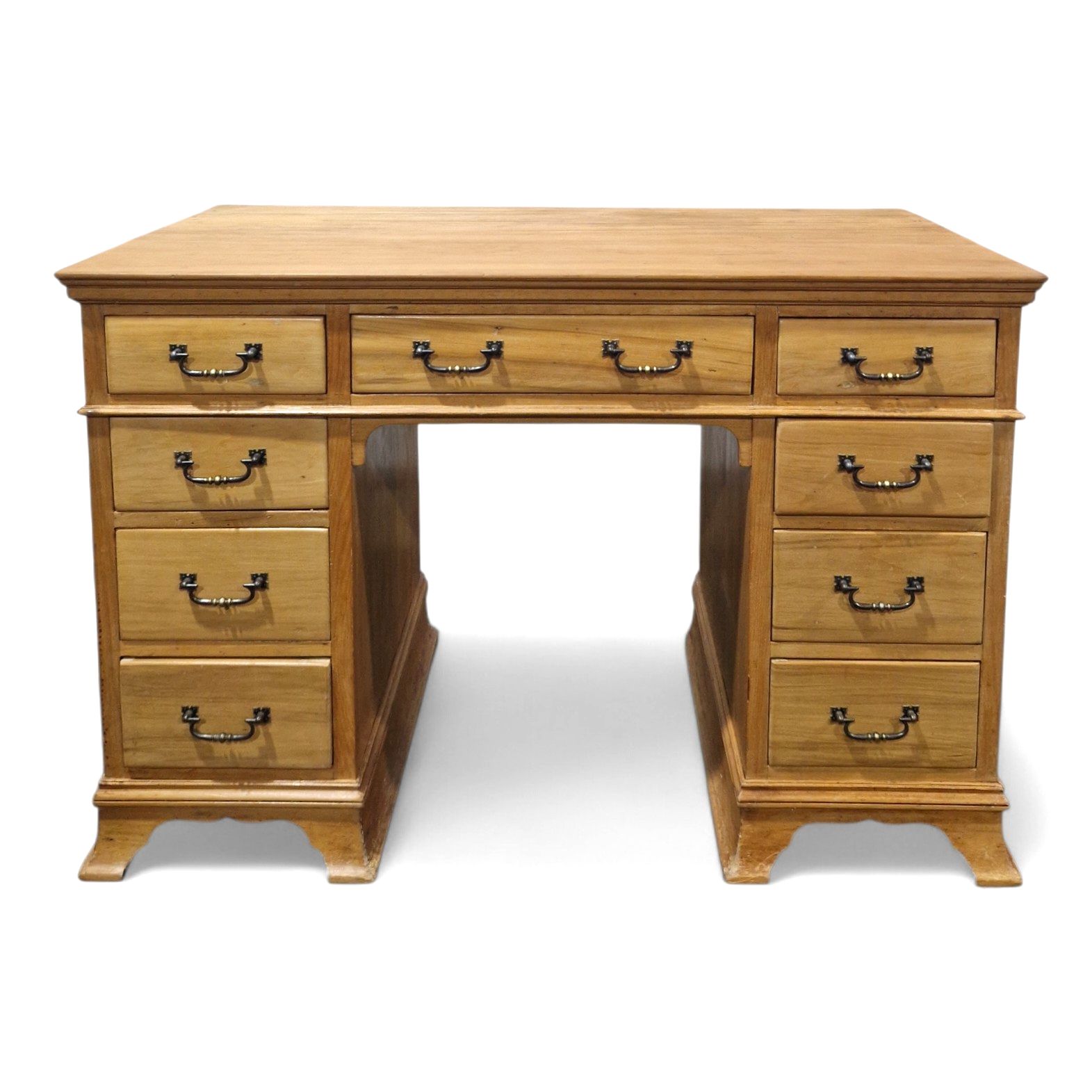 Victorian Satinwood Pedestal Desk Antique 9 Drawer Kneehole Writing Table photo Furniture