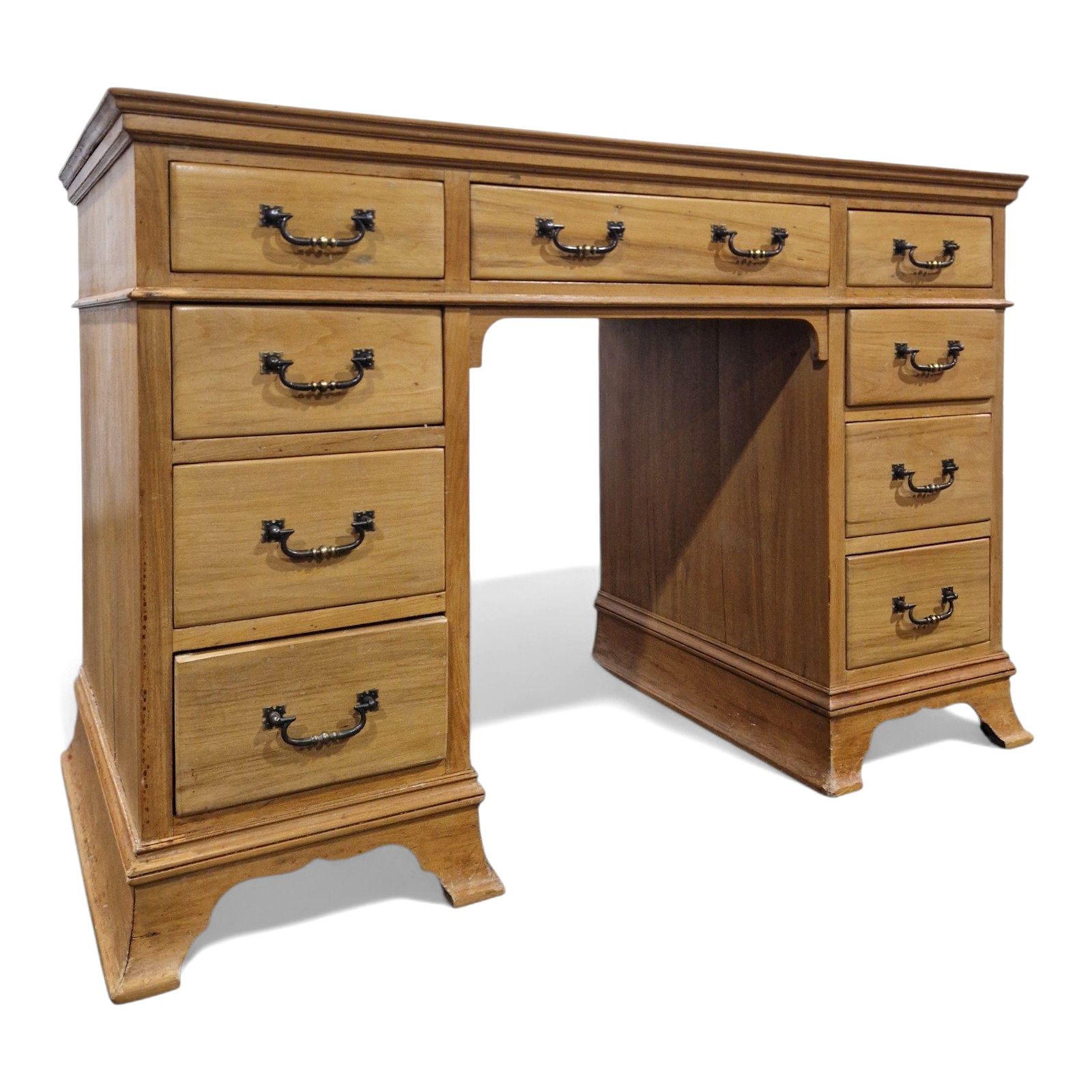 Victorian Satinwood Pedestal Desk Antique 9 Drawer Kneehole Writing Table photo buy