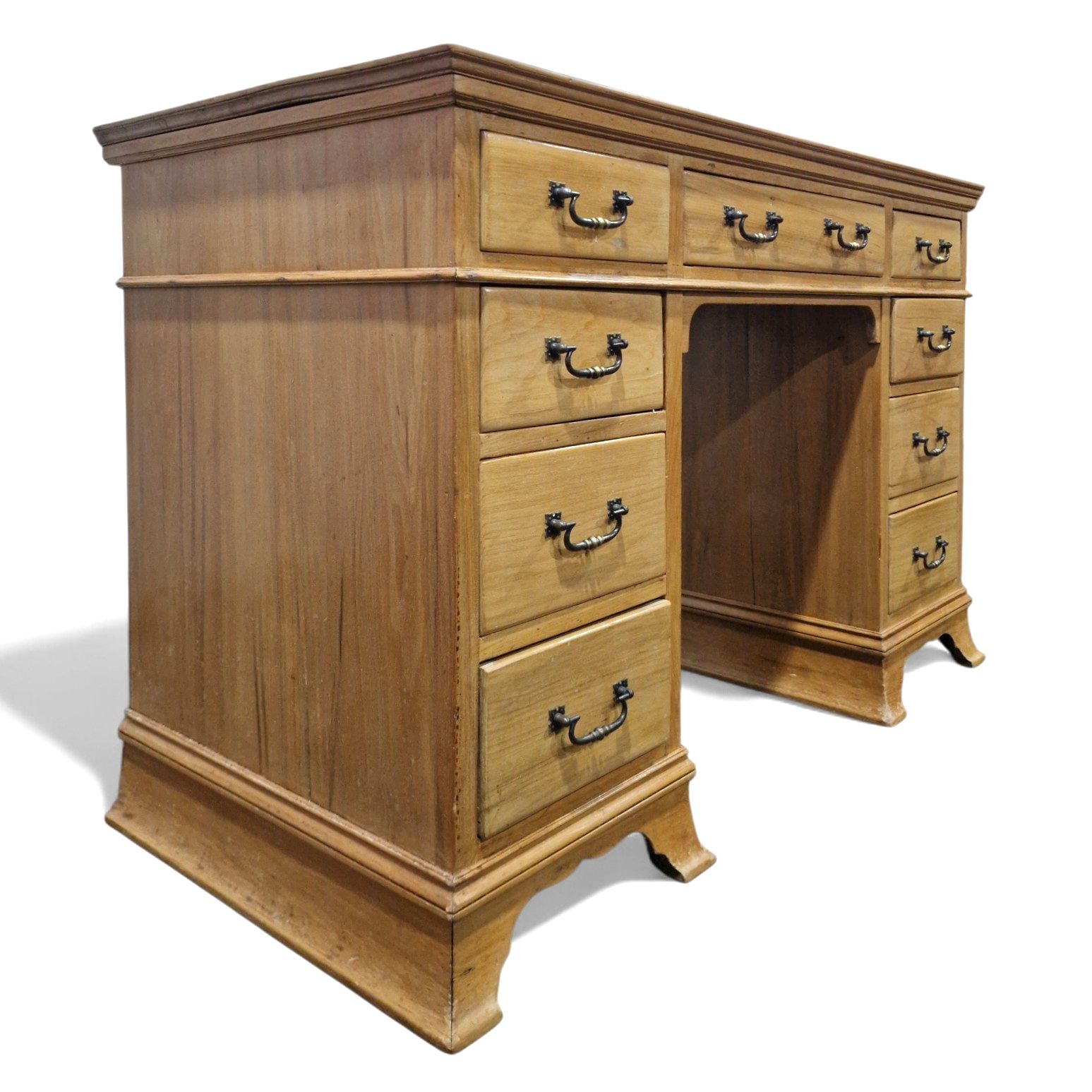 photo buy Victorian Satinwood Pedestal Desk Antique 9 Drawer Kneehole Writing Table