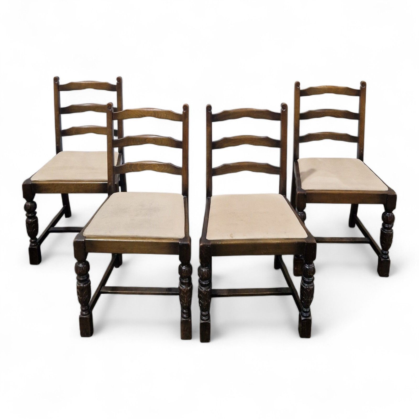 Set 4 Oak Farmhouse Dining Chairs Ladder Back Rustic Country Kitchen Chairs photo furniture