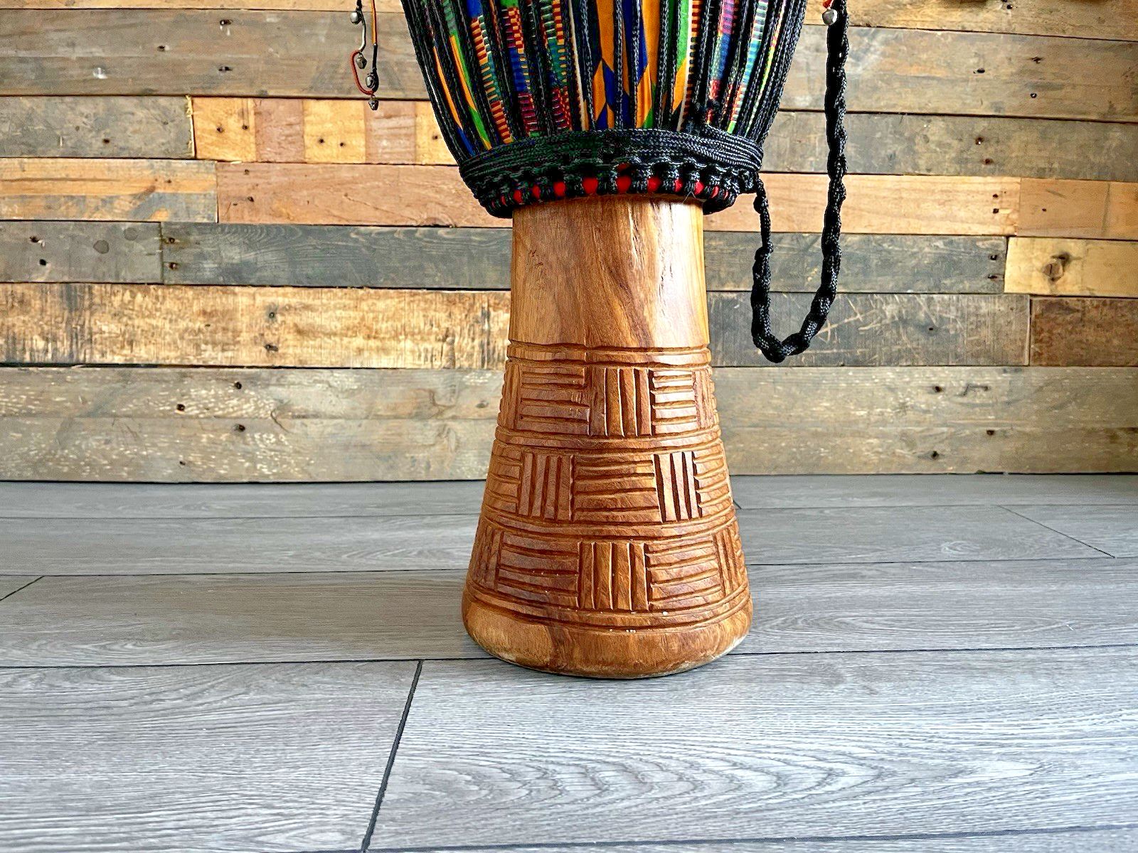 photo furniture Large 22” Vintage African Djembe Drum Carved Wood Kente Rope Tuned Percussion