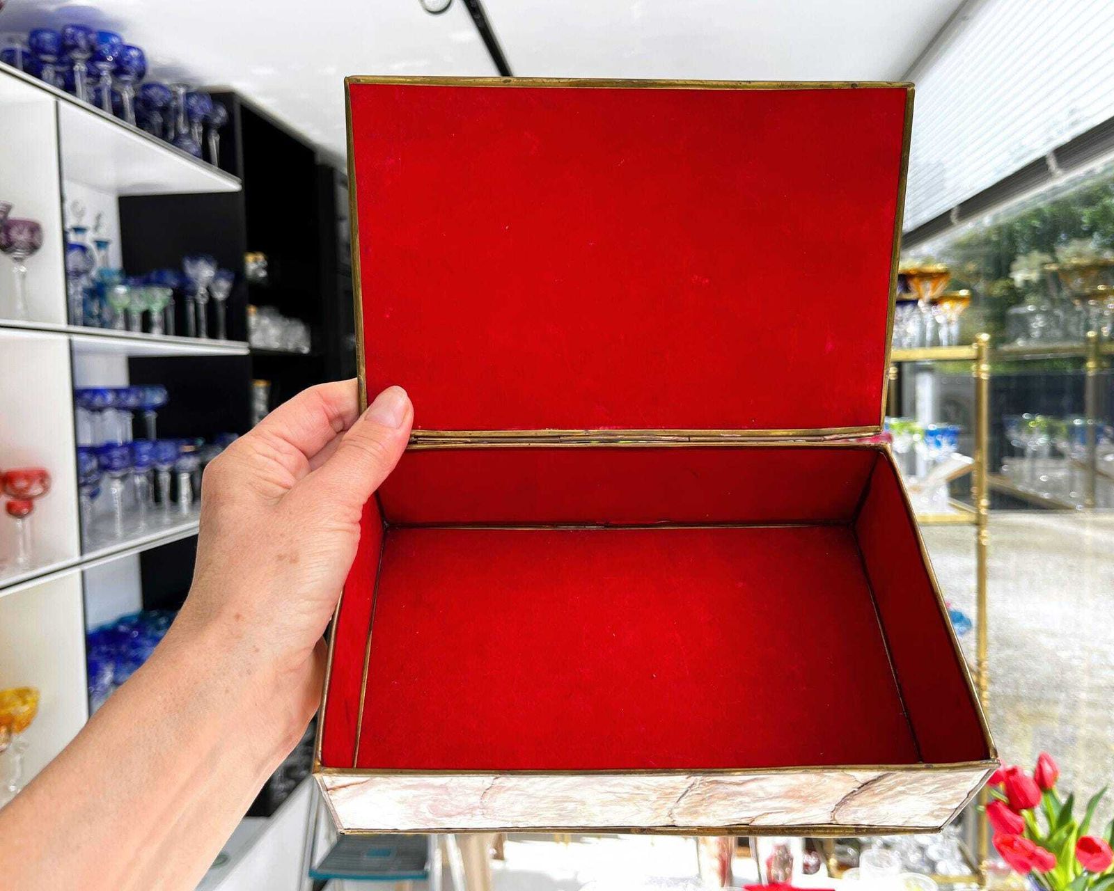 Mother Of Pearl Jewelry Box | Brass Trim | Trinket Box photo vinterior