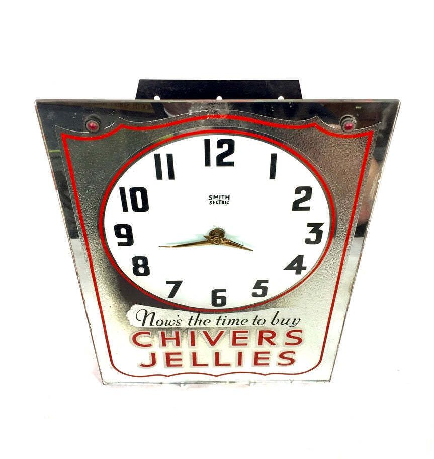 Antique Advertising   Chivers Jellies 1940s Smiths Electric Clock Sign / Working photo 635.0