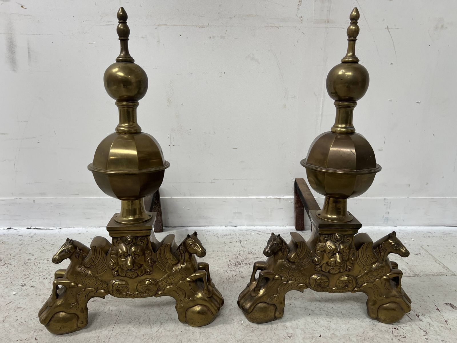 photo furniture Important Pair Of 20th Century Brass Log Andirons
