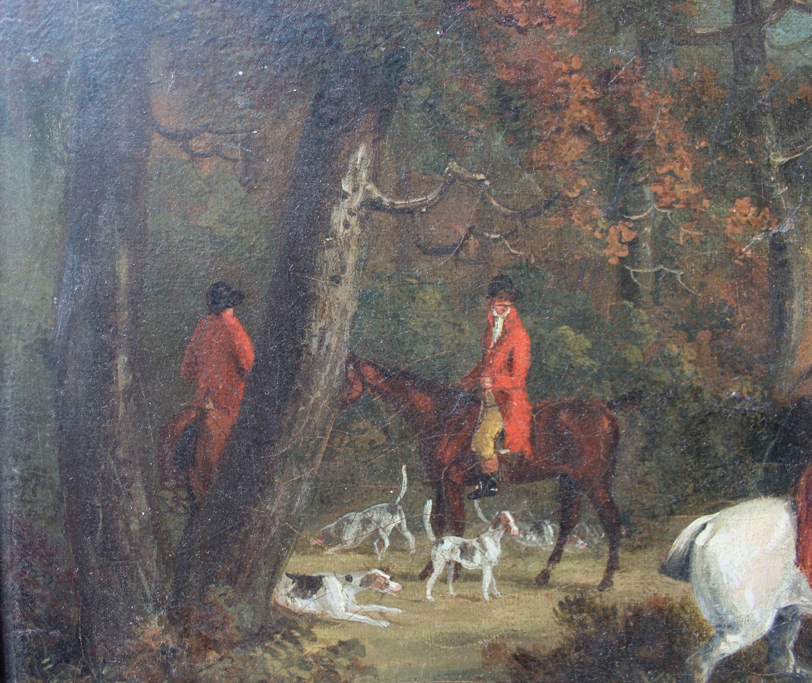 Early 19th Century English School Fox Hunting Oil Painting photo vintage