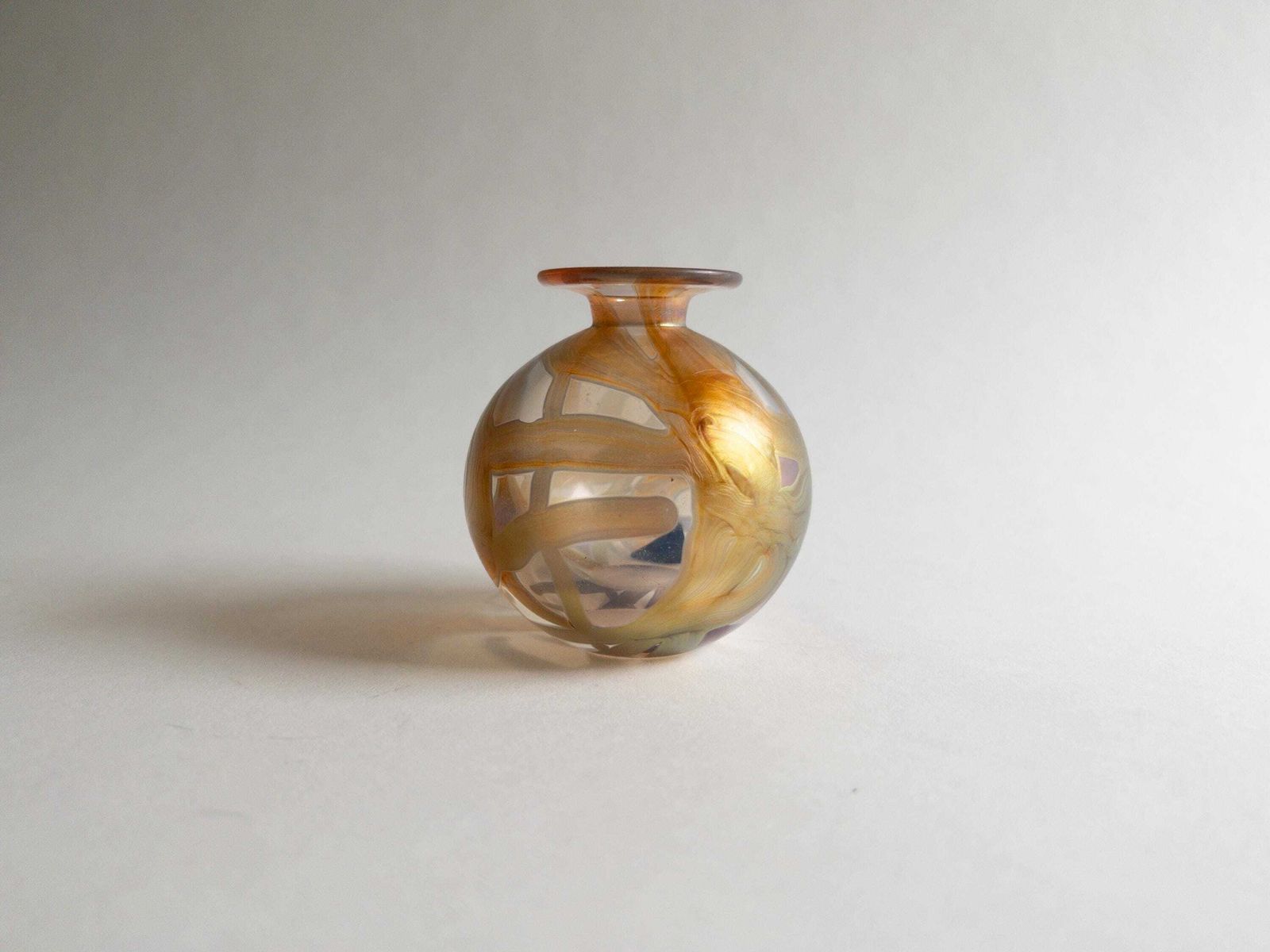 Isle Of Wight Glass Vase Or Perfume Bottle, Pink Gold Iridescent Glaze