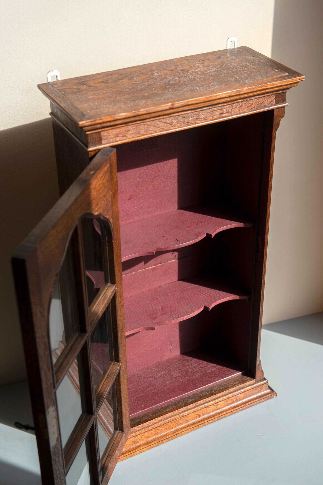 317.0 Antique Oak Wall Cabinet   Glass Door Bathroom Cabinet With Lock   Small Display Case photo