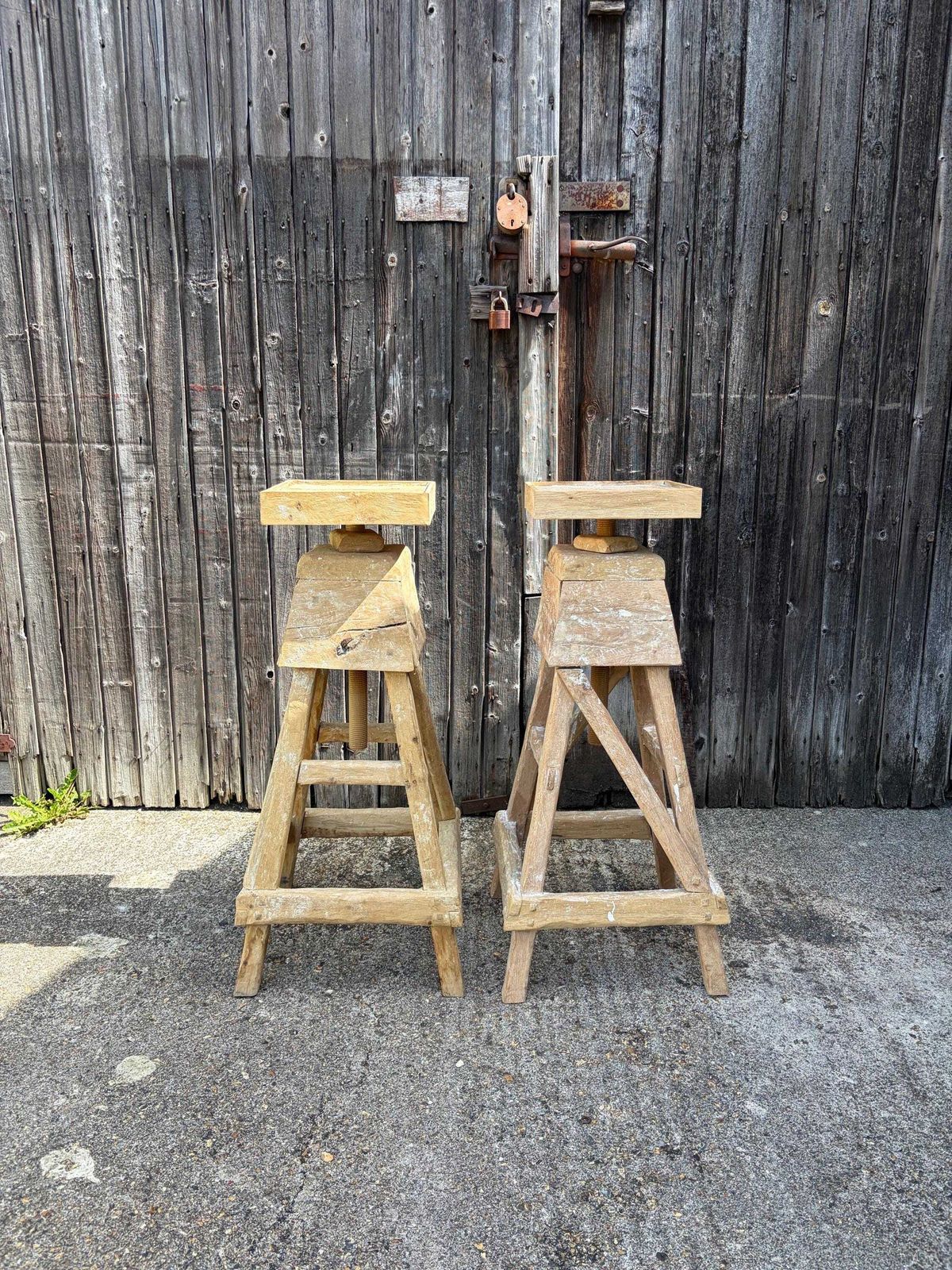 Pair Of Adjustable White Oak Sculpture Stands | Fsc Oak Display Pedestals photo 990.0