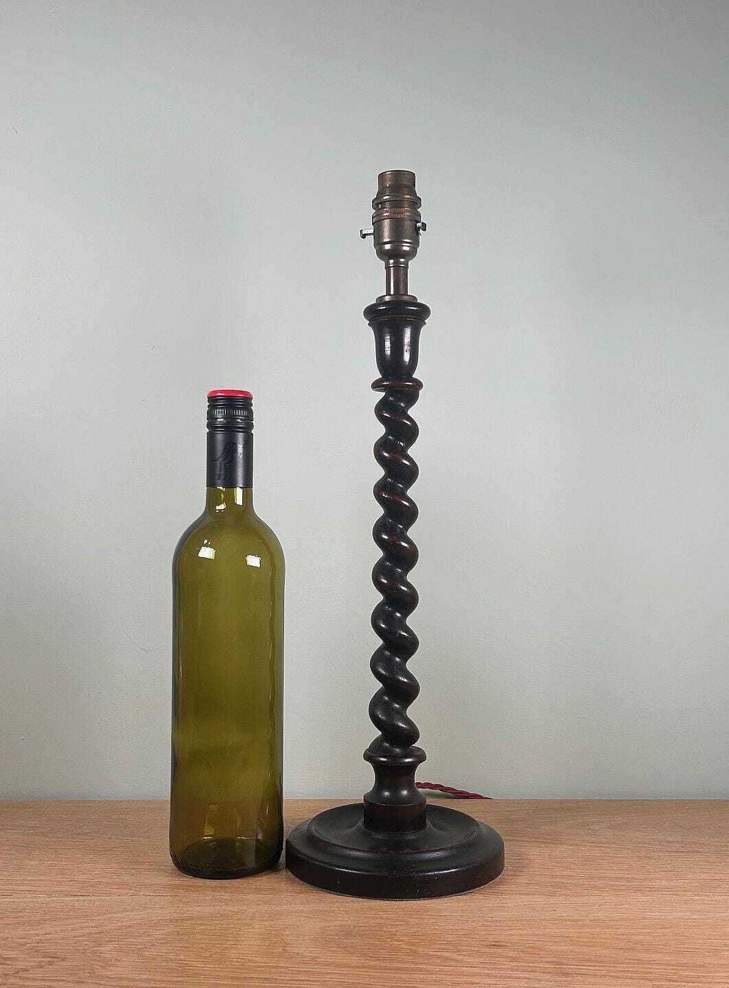 Large Antique Barley Twist Wooden Table Lamp – Vintage Wood Lamp Base C1930s photo 120.0