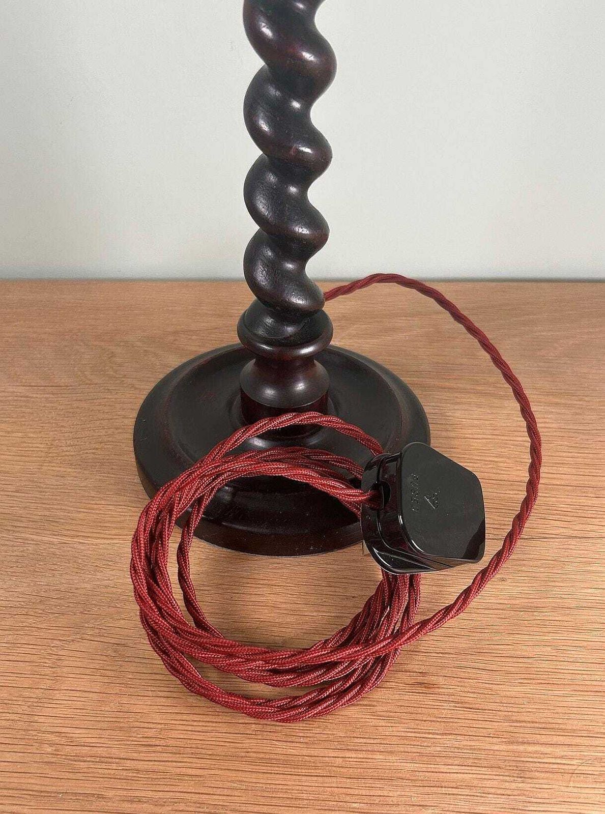 photo furniture Large Antique Barley Twist Wooden Table Lamp – Vintage Wood Lamp Base C1930s