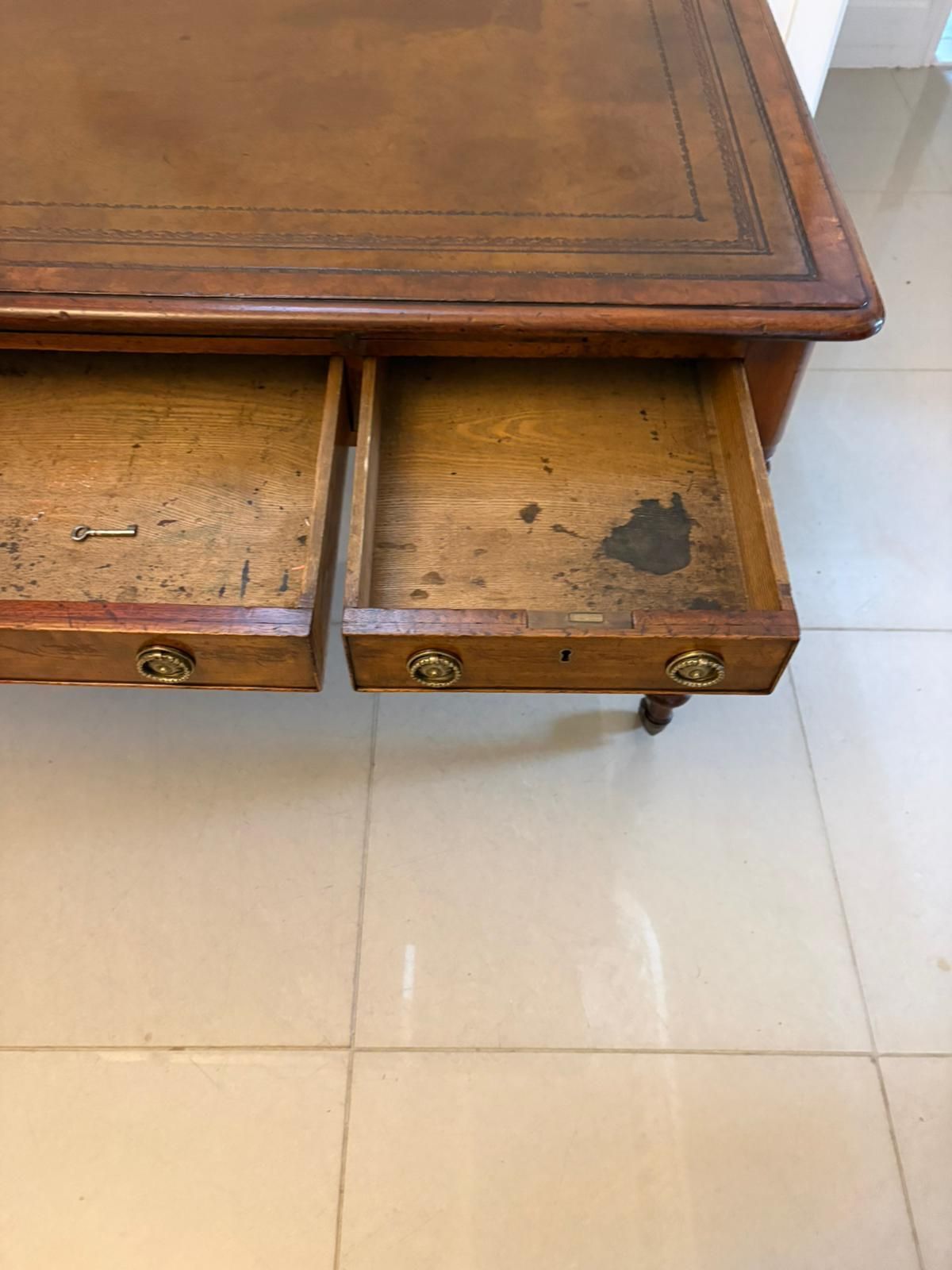 Antique Early 19th Century Mahogany Partners Library Writing Desk With Leather Slide photo vinterior