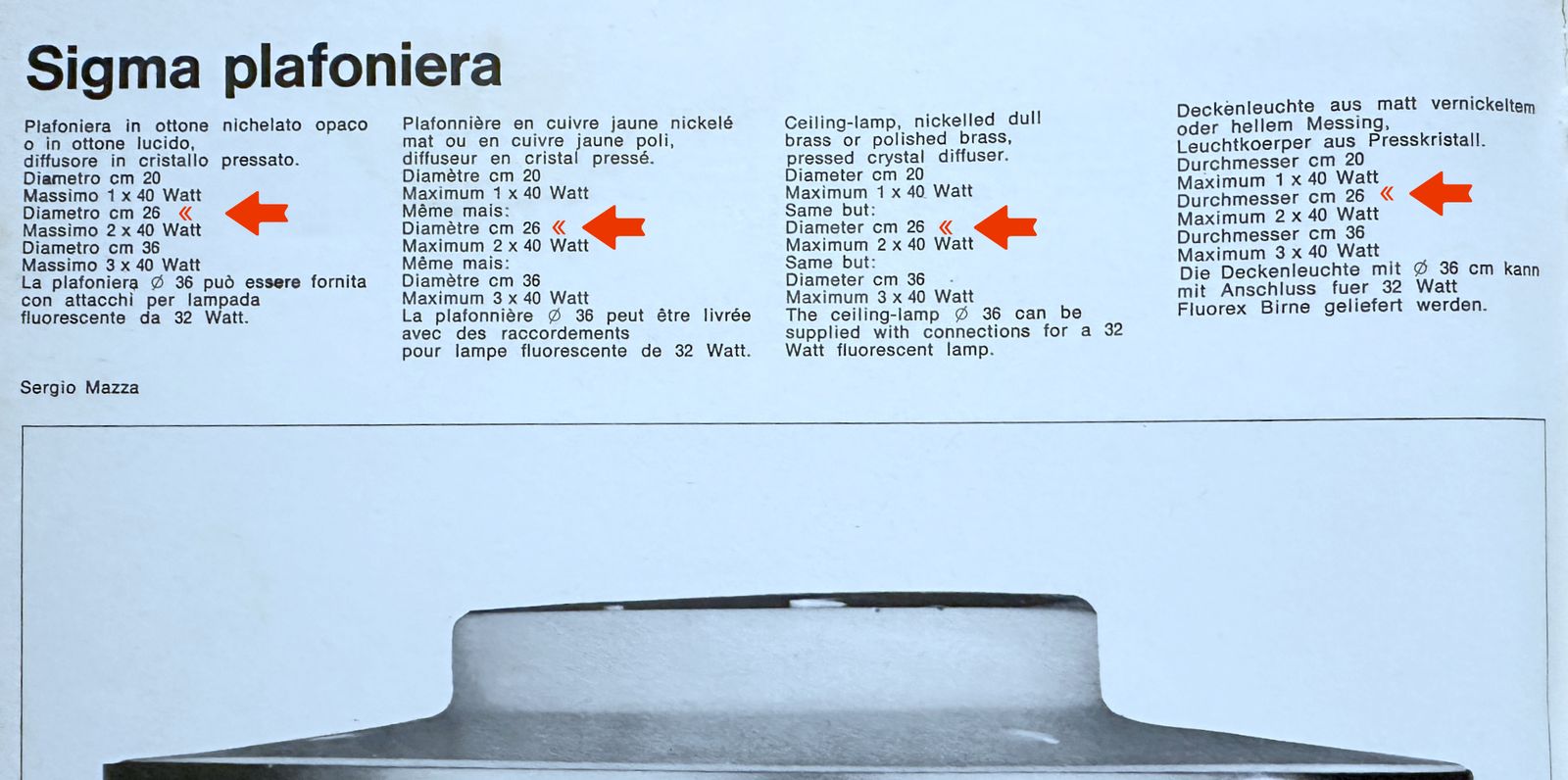 photo for sale Artemide wand-/plafondlamp Mod. Sigma   Design Sergio Mazza 1960