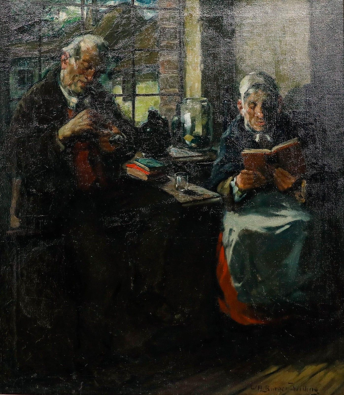 Willi Hans Burger Willing (1882 1969) Framed Oil, A Leisurely Afternoon photo furniture