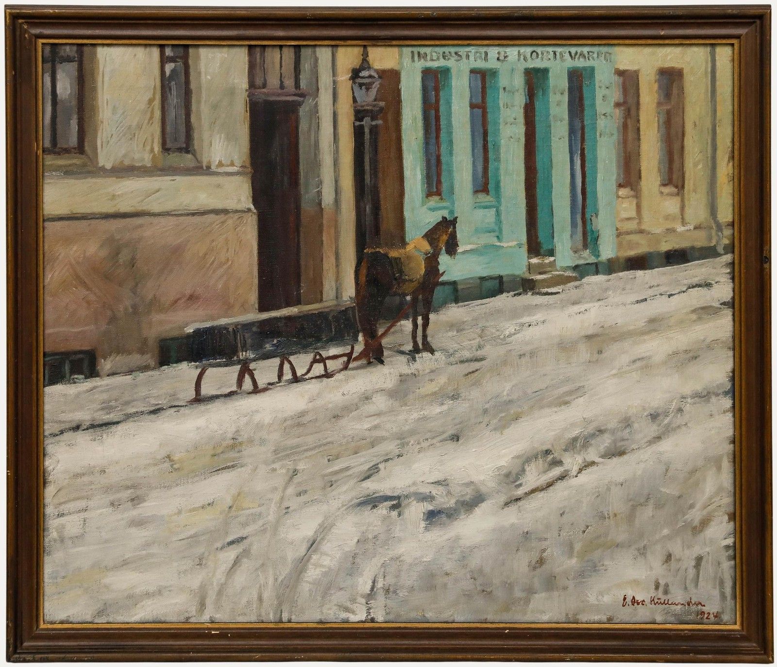 Einar Kullander (1893 1946) Swedish School 1924 Oil, A Horse Drawn Sleigh
