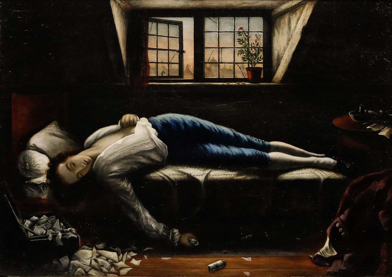 After Henry Wallis (1830 1916) Late 19th Century Oil, The Death Of Chatterton photo furniture