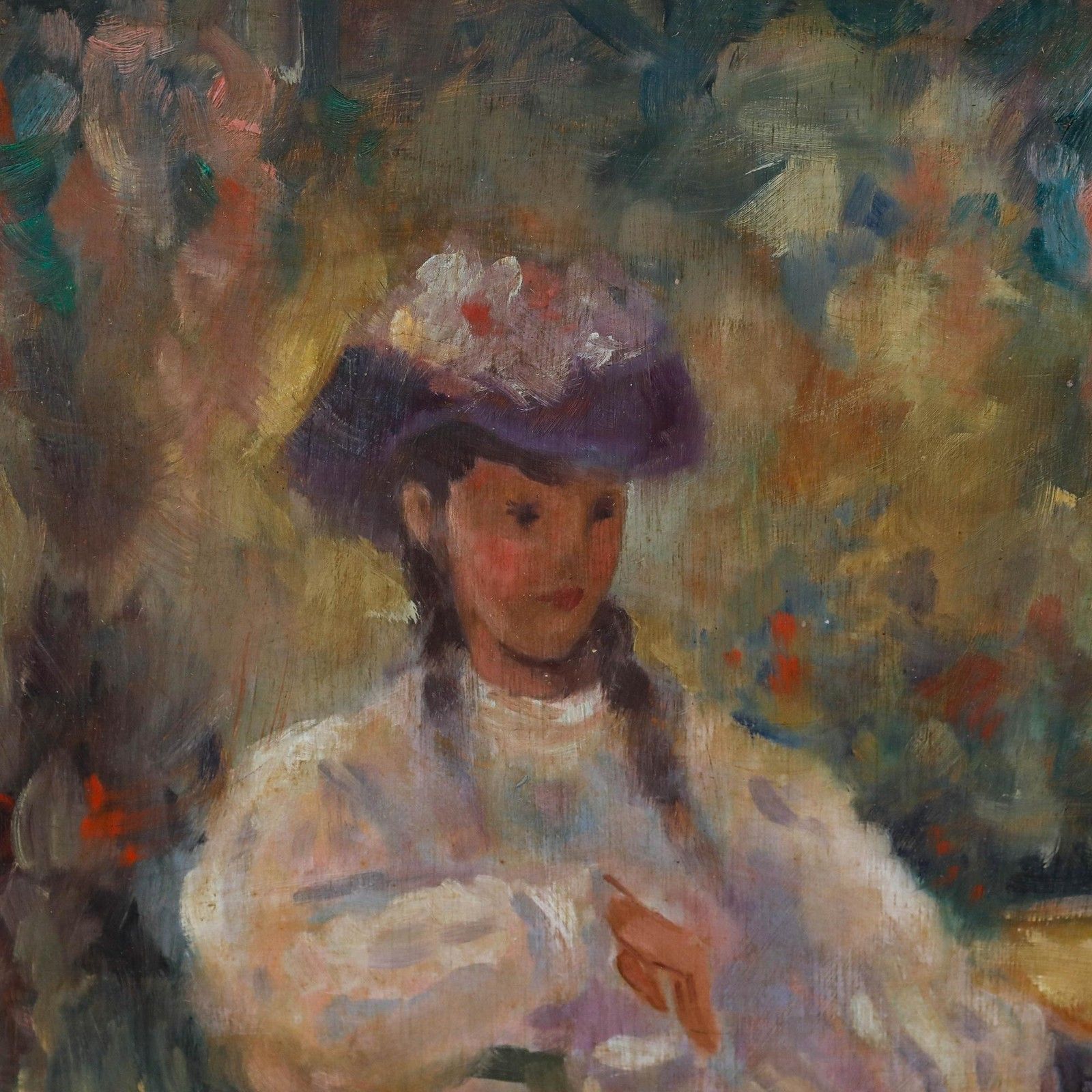 Anna Maria De Saeger (B.1947) 20th Century Oil, Lady In The Garden photo vinterior