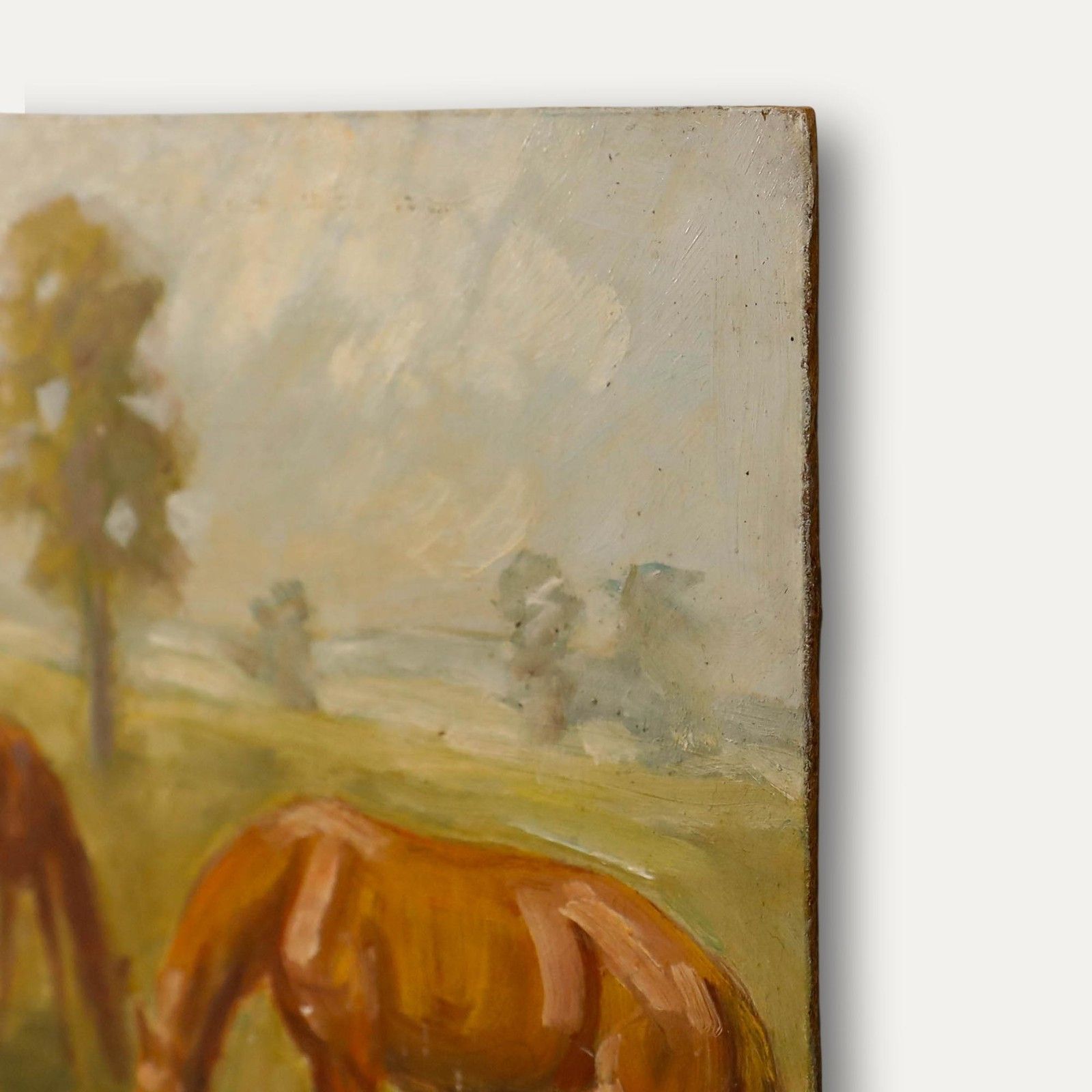 Kurt Glauber (1886 1963) Mid 20th Century Oil, Chestnut Horses Grazing photo 325.0