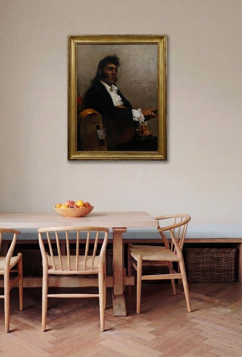 Giacomo Moretti (1939) 20th Century Oil, Portrait Of Santiago Torres photo for sale
