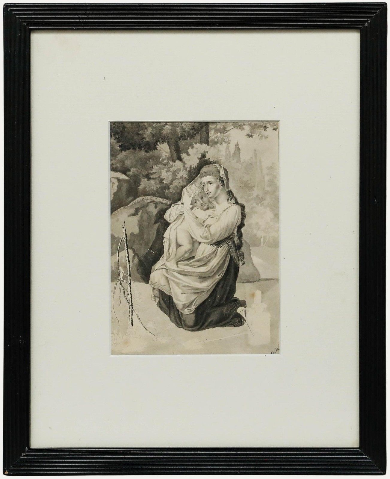After Pauline Auzou (1775 1835) Framed Watercolour, Daria (Maternal Fear)